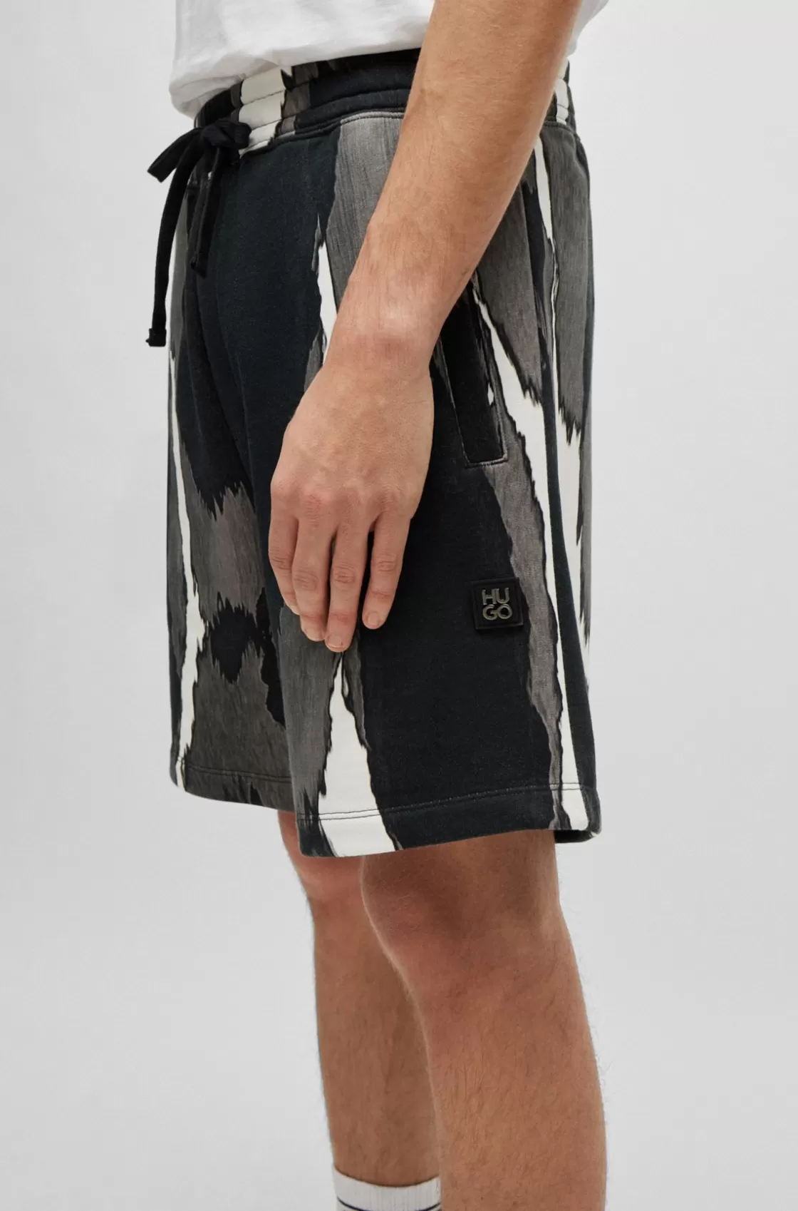 HUGO BOSS Cotton-terry Shorts With Camouflage Print Patterned New