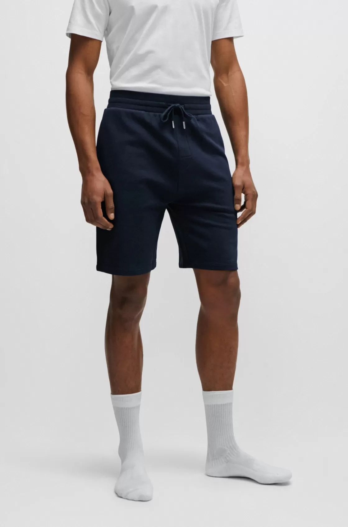 HUGO BOSS Cotton-terry Shorts With Double Monogram And Drawstring Dark Blue Discount