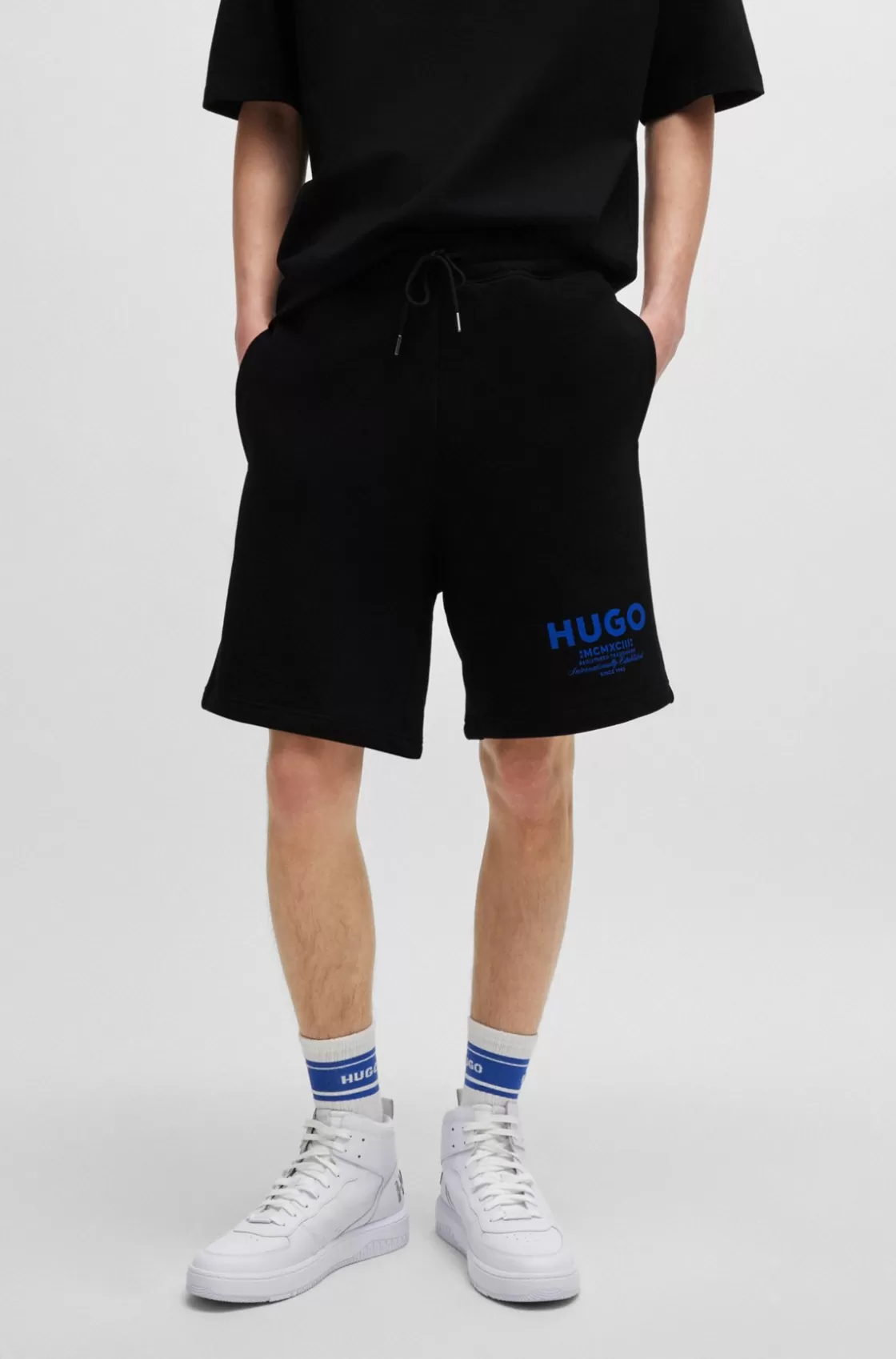 HUGO BOSS Cotton-terry Shorts With Drawstring And Logo Print Black Shop