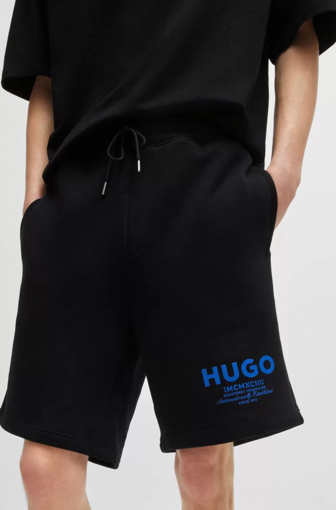 HUGO BOSS Cotton-terry Shorts With Drawstring And Logo Print Black Shop