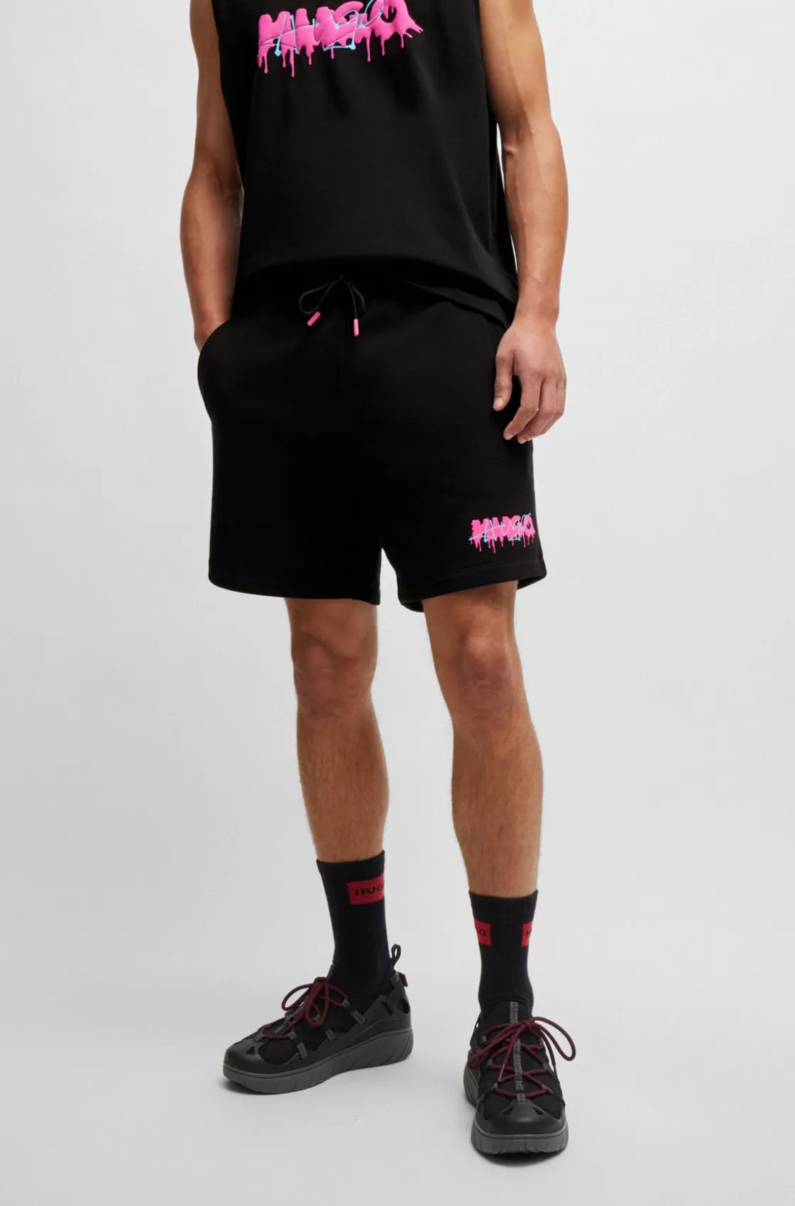 HUGO BOSS Cotton-terry Shorts With New-season Logo Black Online