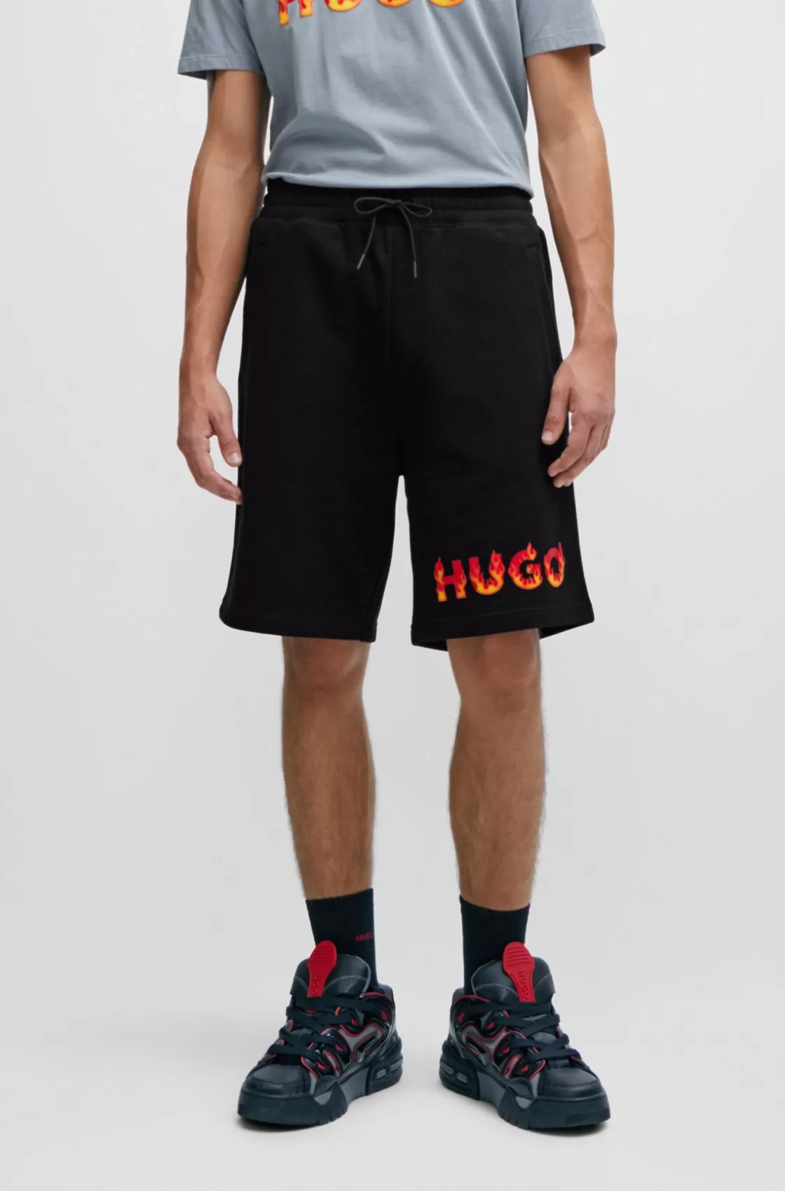 HUGO BOSS Cotton-terry Shorts With Puffed Flame Logo Black Clearance