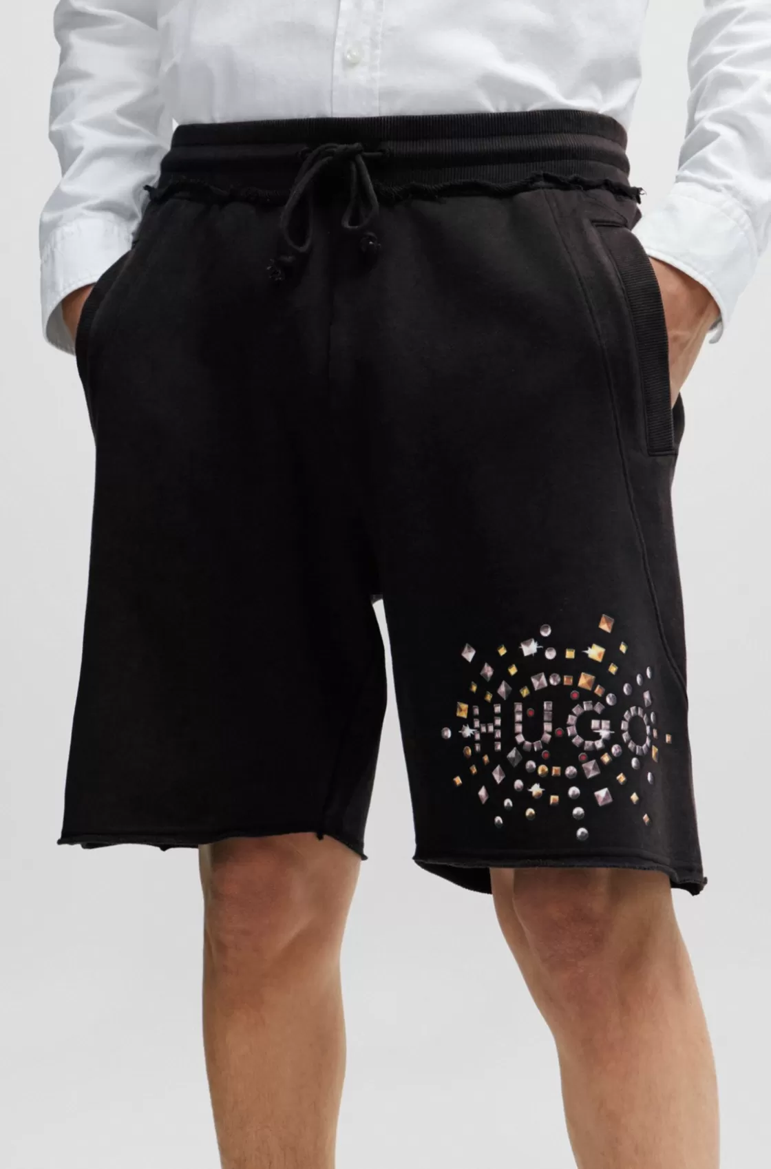 HUGO BOSS Cotton-terry Shorts With Stud-effect Artwork Black Sale