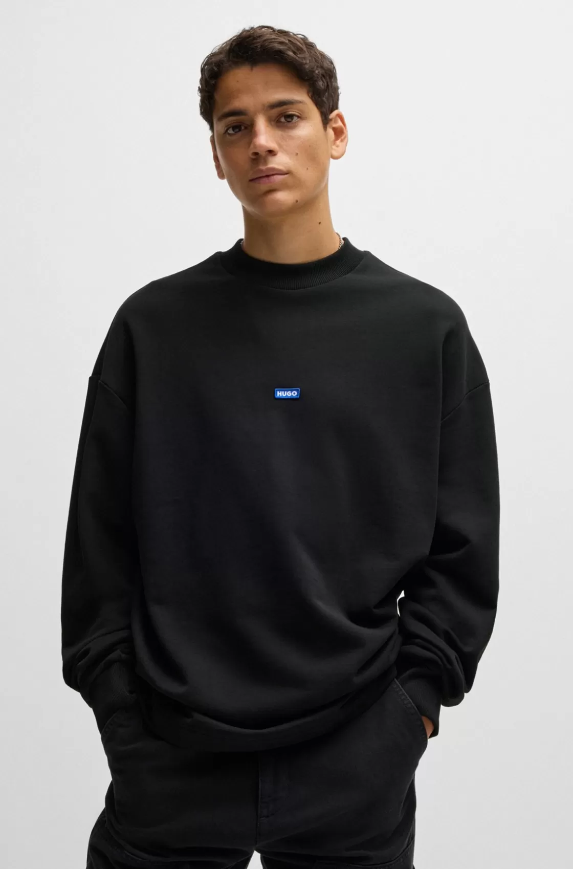 HUGO BOSS Cotton-terry Sweatshirt With Blue Logo Label Black Online