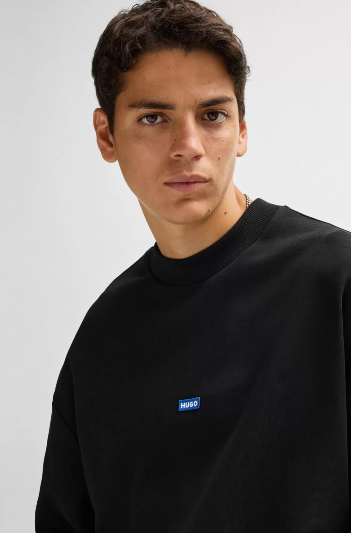 HUGO BOSS Cotton-terry Sweatshirt With Blue Logo Label Black Online