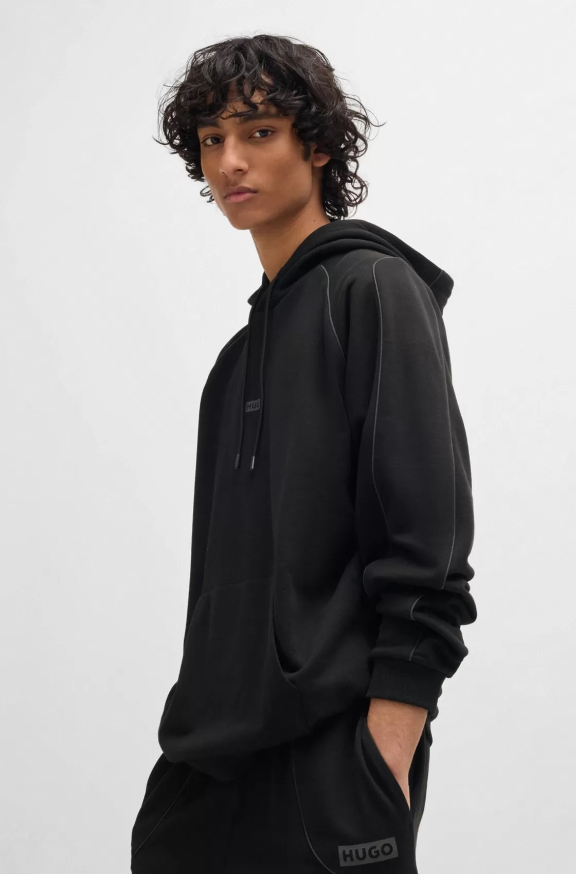 HUGO BOSS Cotton-terry Sweatshirt With Decorative Reflective Trims Black Shop