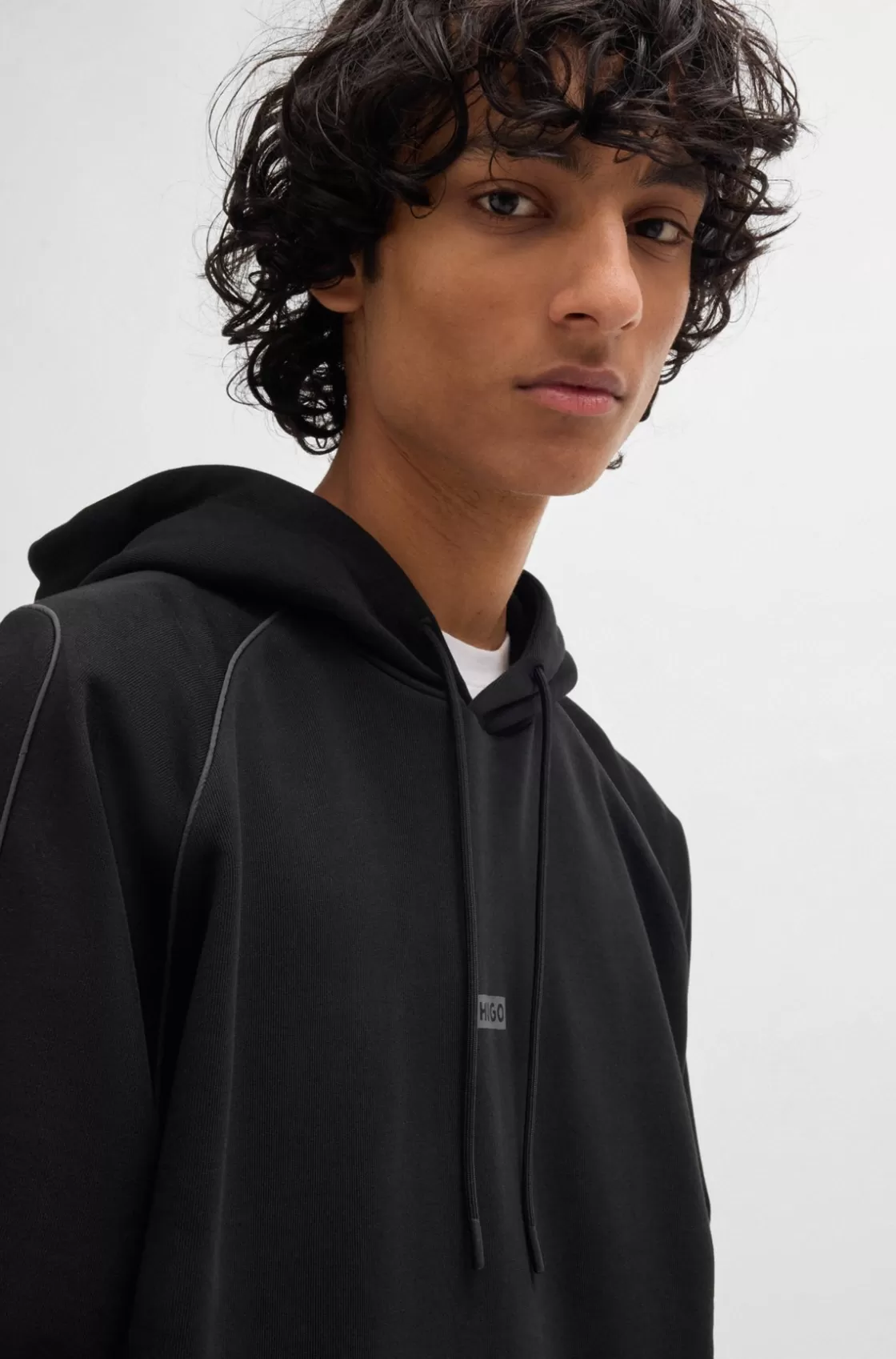 HUGO BOSS Cotton-terry Sweatshirt With Decorative Reflective Trims Black Shop