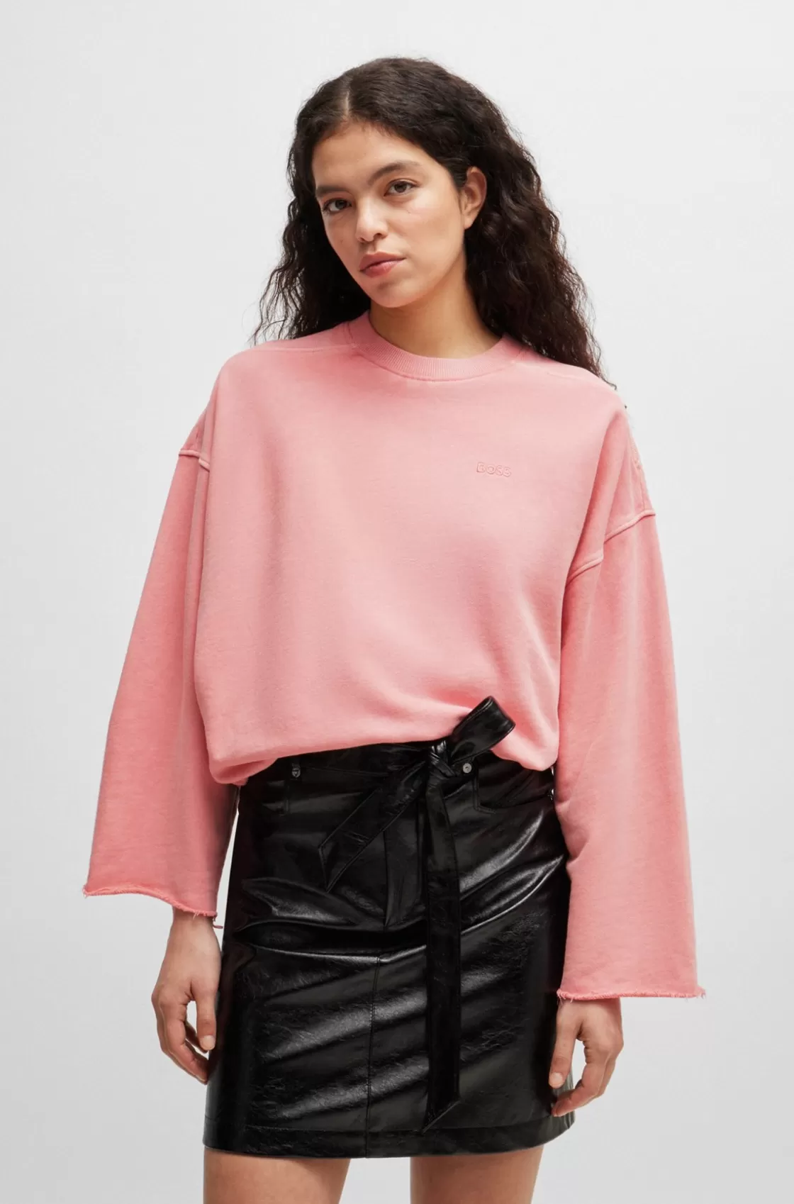 HUGO BOSS Cotton-terry Sweatshirt With Drawcord Cuffs light pink Flash Sale