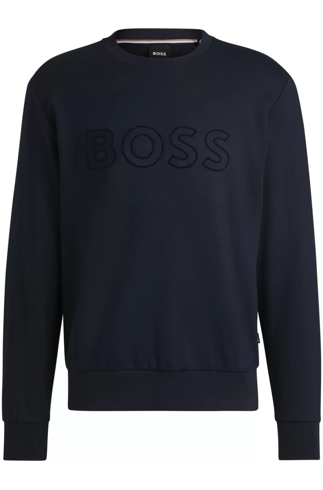 HUGO BOSS Cotton-terry Sweatshirt With Flock-print Logo Dark Blue Clearance