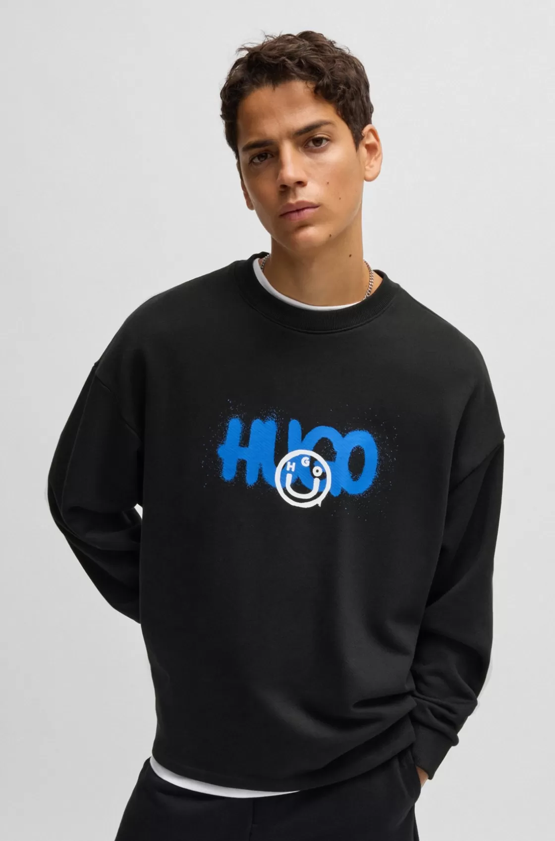 HUGO BOSS Cotton-terry Sweatshirt With Happy HUGO Logo Black Shop