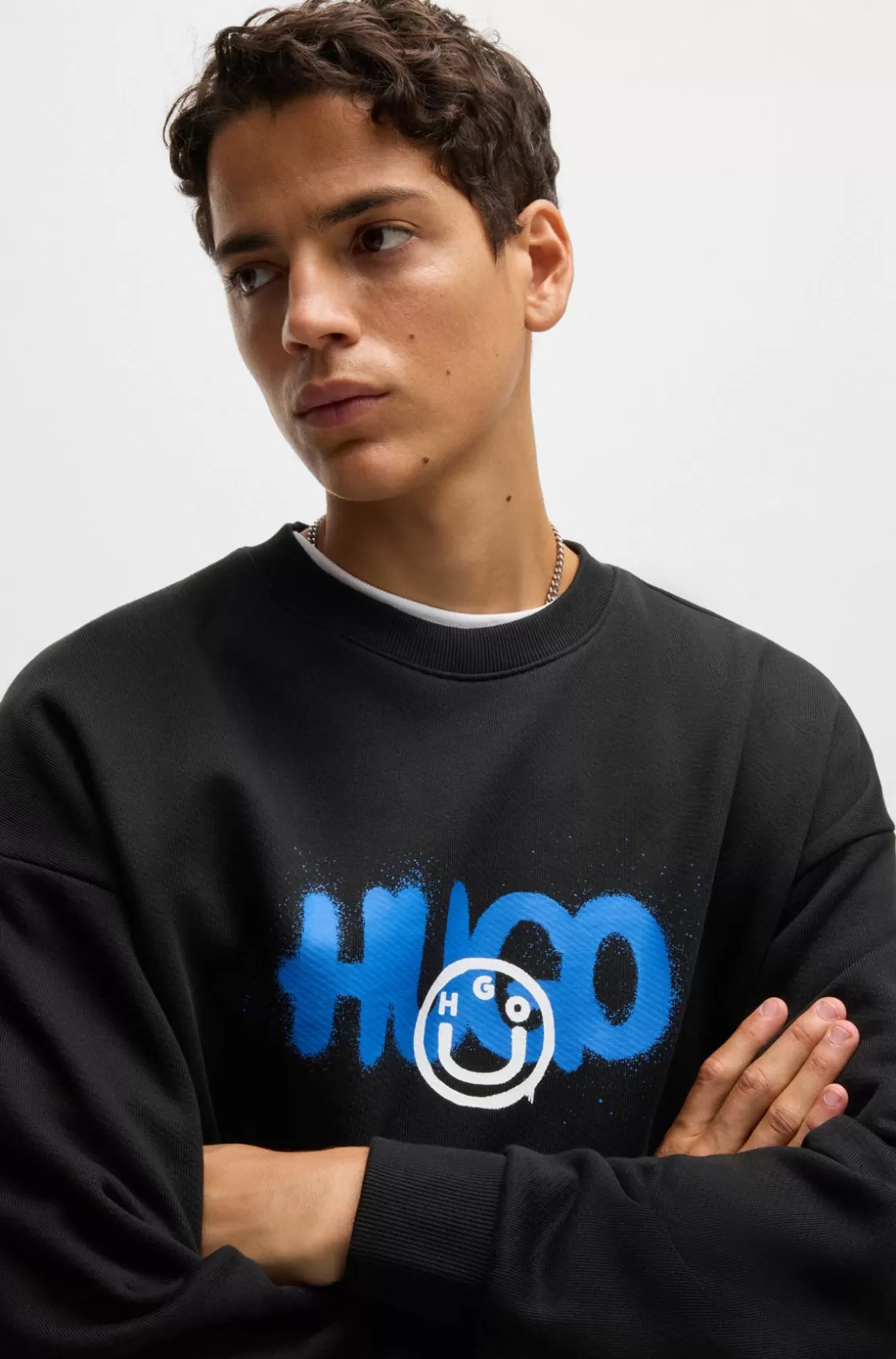 HUGO BOSS Cotton-terry Sweatshirt With Happy HUGO Logo Black Shop
