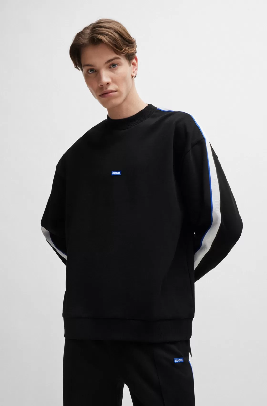 HUGO BOSS Cotton-terry Sweatshirt With Logo Patch And Tape Trims Black Outlet