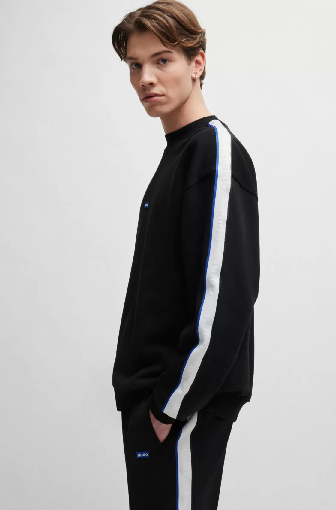 HUGO BOSS Cotton-terry Sweatshirt With Logo Patch And Tape Trims Black Outlet