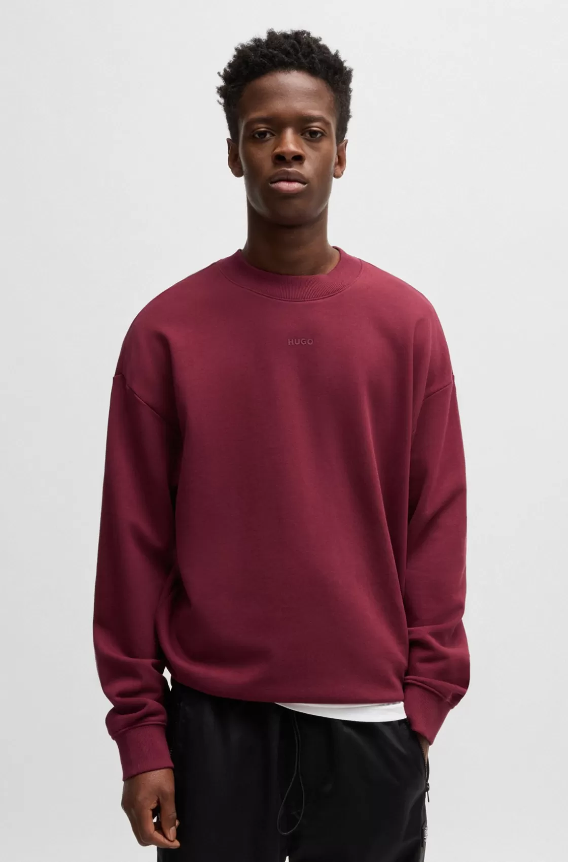 HUGO BOSS Cotton-terry Sweatshirt With Logo Print Dark pink Online