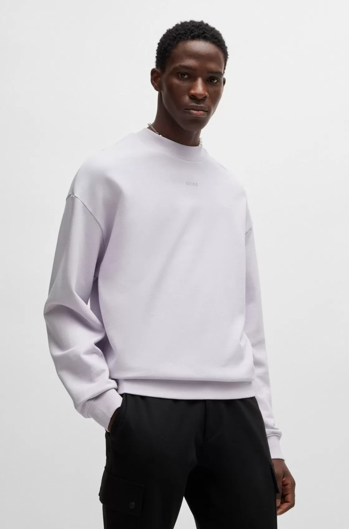 HUGO BOSS Cotton-terry Sweatshirt With Logo Print Light Purple Fashion