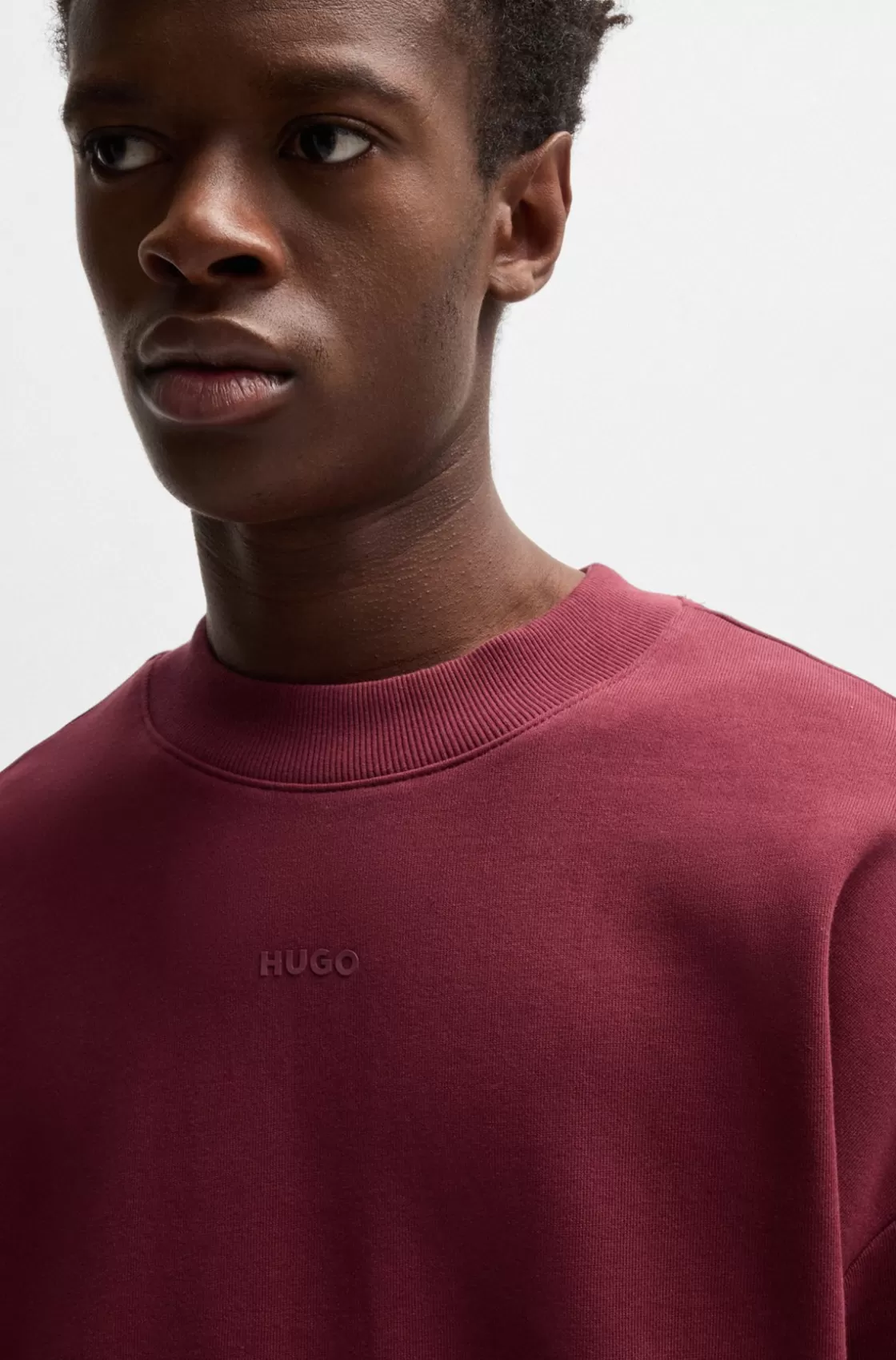 HUGO BOSS Cotton-terry Sweatshirt With Logo Print Dark pink Online