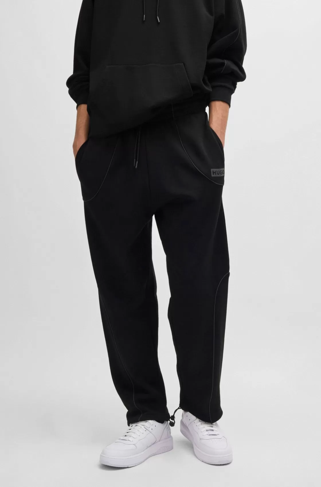 HUGO BOSS Cotton-terry Tracksuit Bottoms With Decorative Reflective Trims Black Best Sale