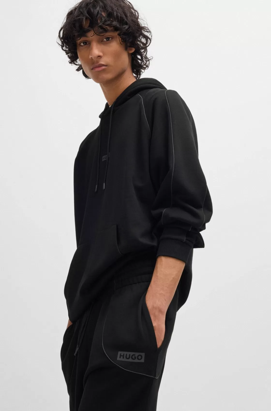 HUGO BOSS Cotton-terry Tracksuit Bottoms With Decorative Reflective Trims Black Best Sale