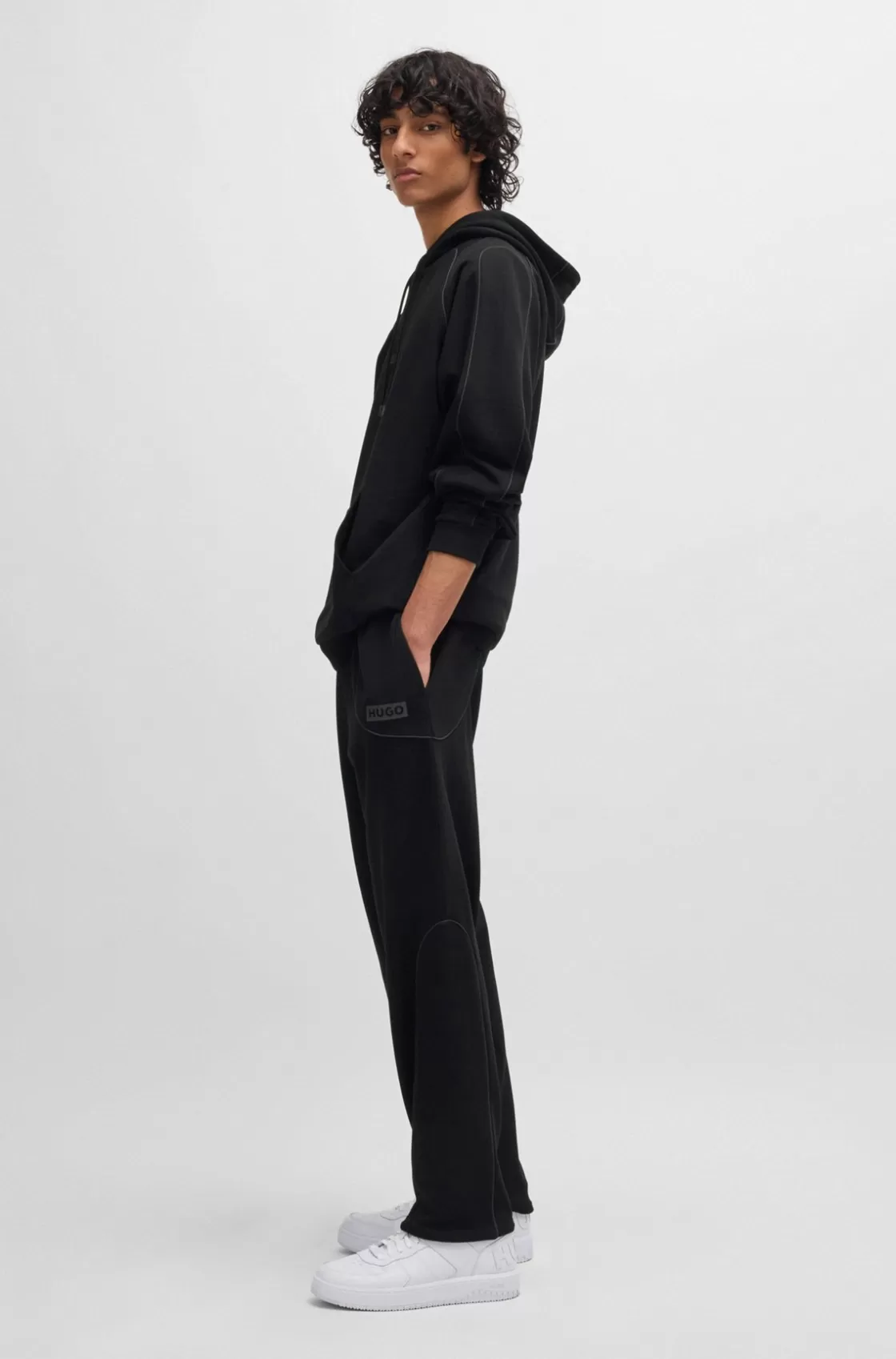 HUGO BOSS Cotton-terry Tracksuit Bottoms With Decorative Reflective Trims Black Best Sale