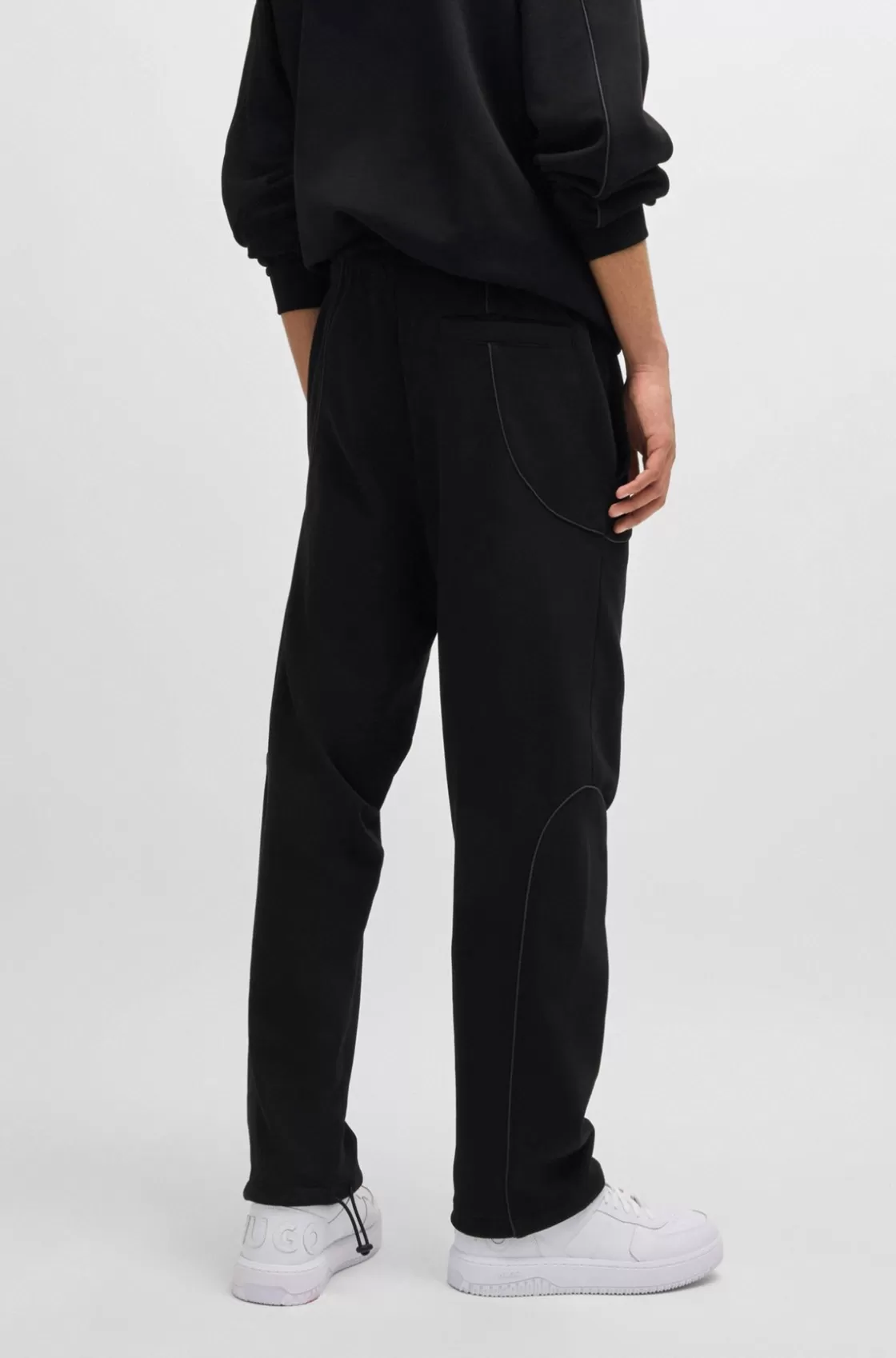 HUGO BOSS Cotton-terry Tracksuit Bottoms With Decorative Reflective Trims Black Best Sale
