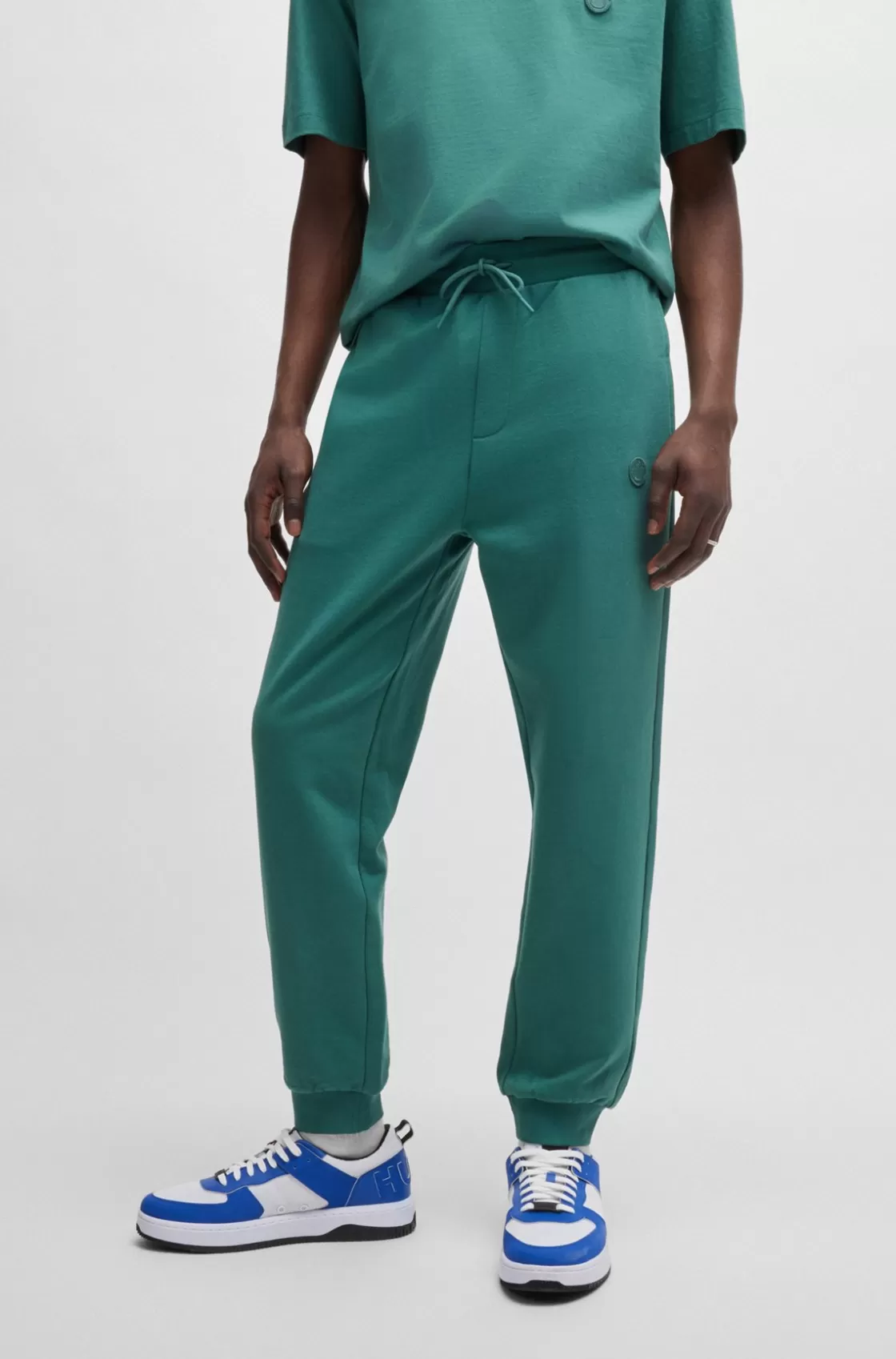 HUGO BOSS Cotton-terry Tracksuit Bottoms With Happy HUGO Logo Patch Green Online