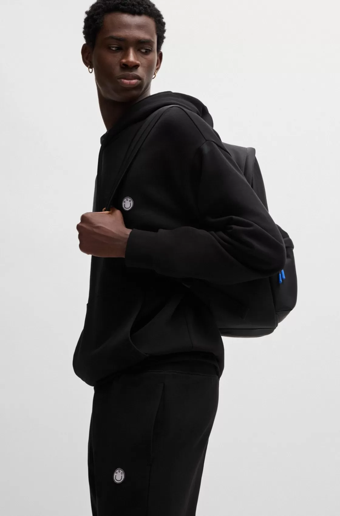 HUGO BOSS Cotton-terry Tracksuit Bottoms With Happy HUGO Logo Patch Black Outlet