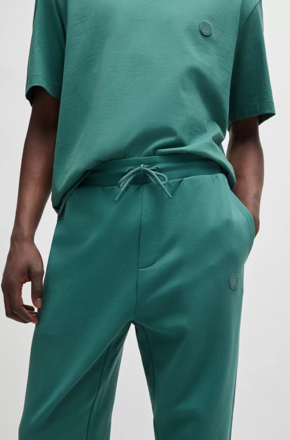 HUGO BOSS Cotton-terry Tracksuit Bottoms With Happy HUGO Logo Patch Green Online