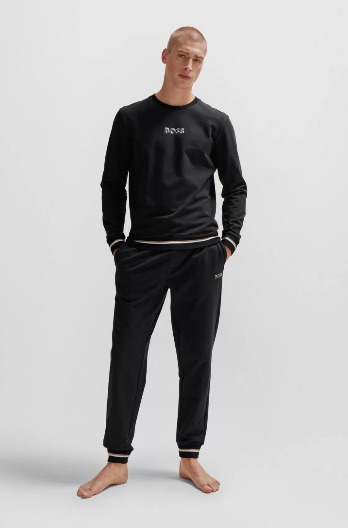 HUGO BOSS Cotton-terry Tracksuit Bottoms With Logo In Signature Colors Black Online