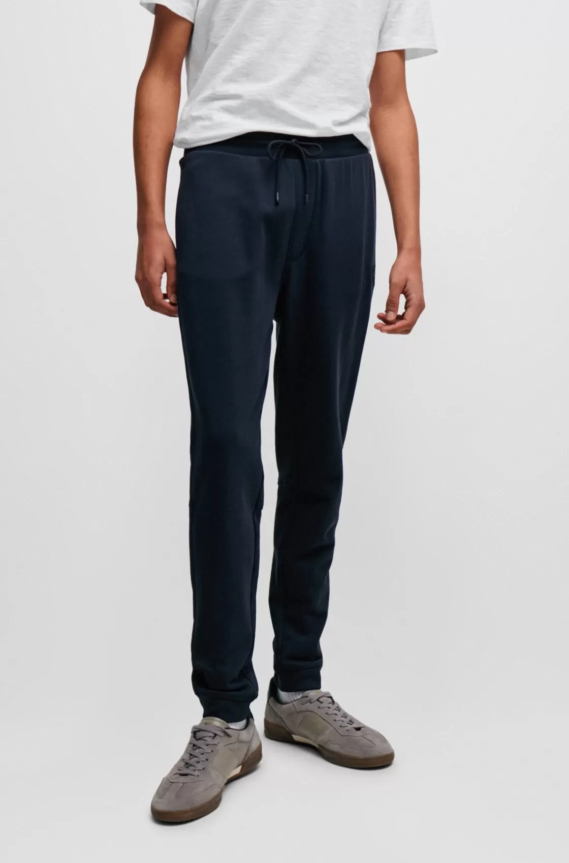 HUGO BOSS Cotton-terry Tracksuit Bottoms With Logo Patch Dark Blue Best Sale