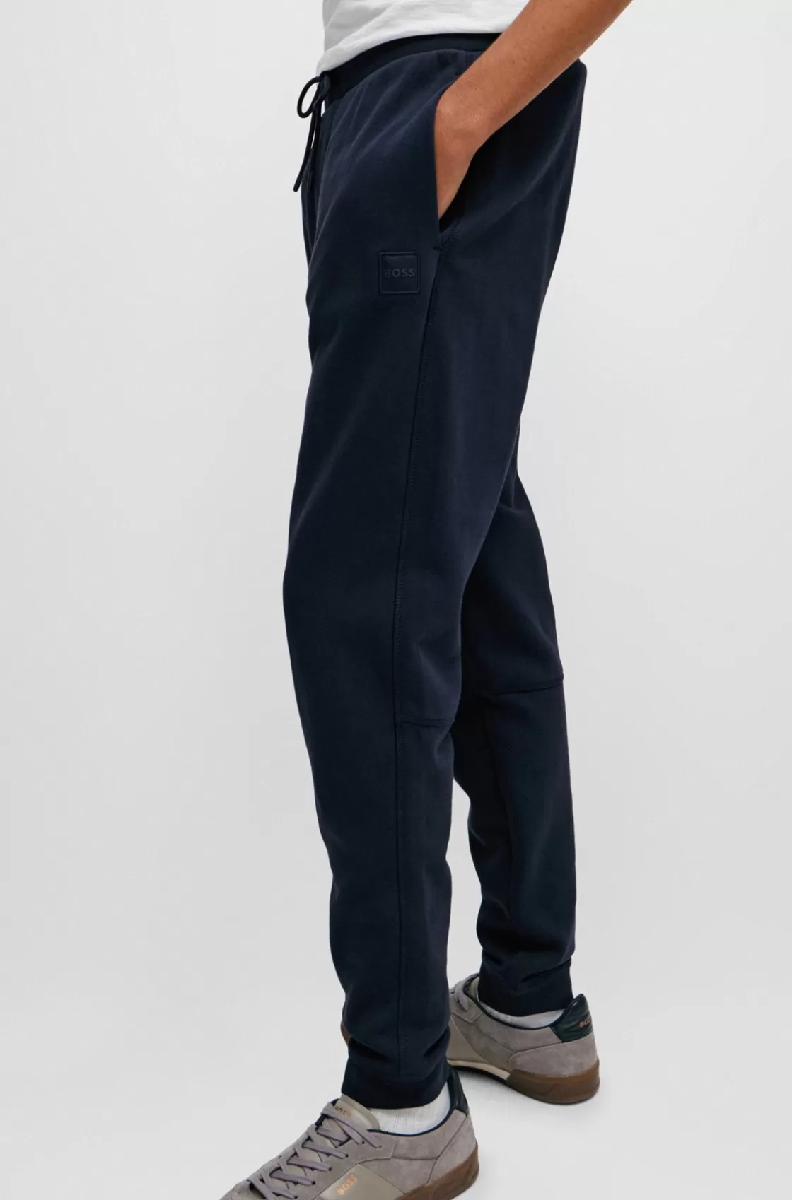 HUGO BOSS Cotton-terry Tracksuit Bottoms With Logo Patch Dark Blue Best Sale