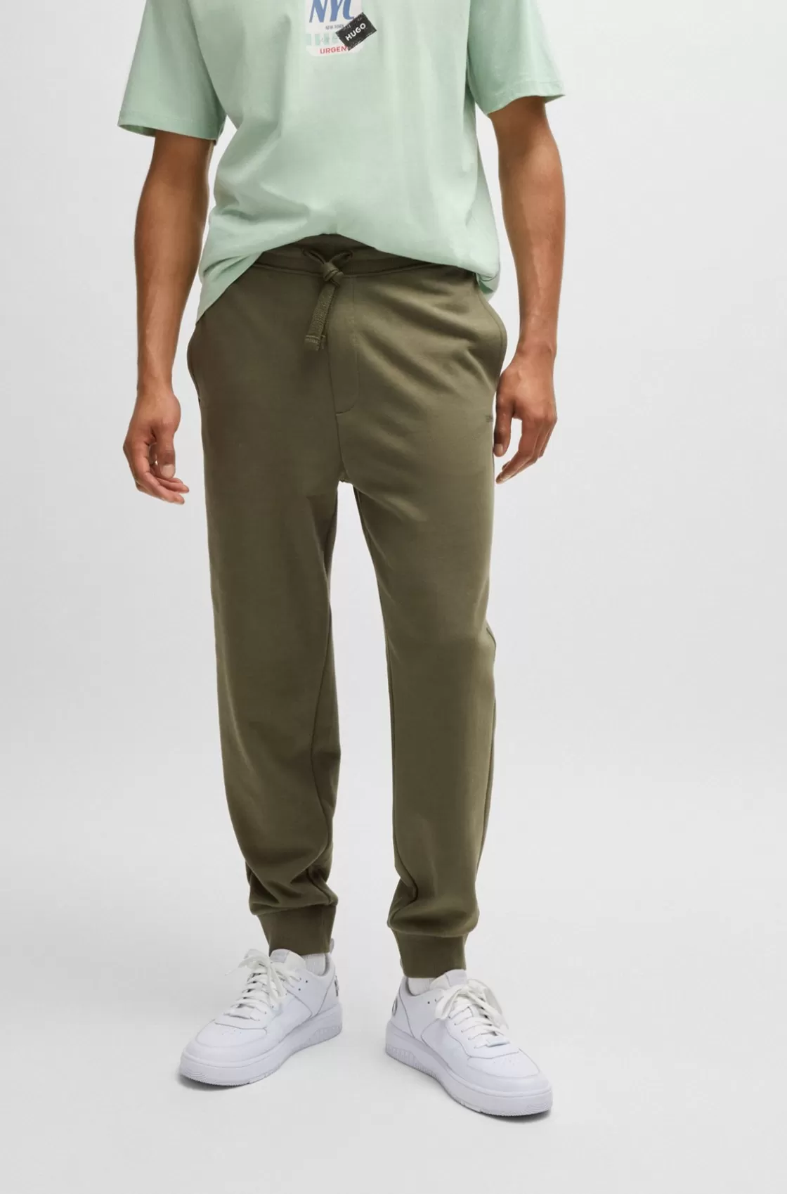 HUGO BOSS Cotton-terry Tracksuit Bottoms With Logo Print Khaki Flash Sale