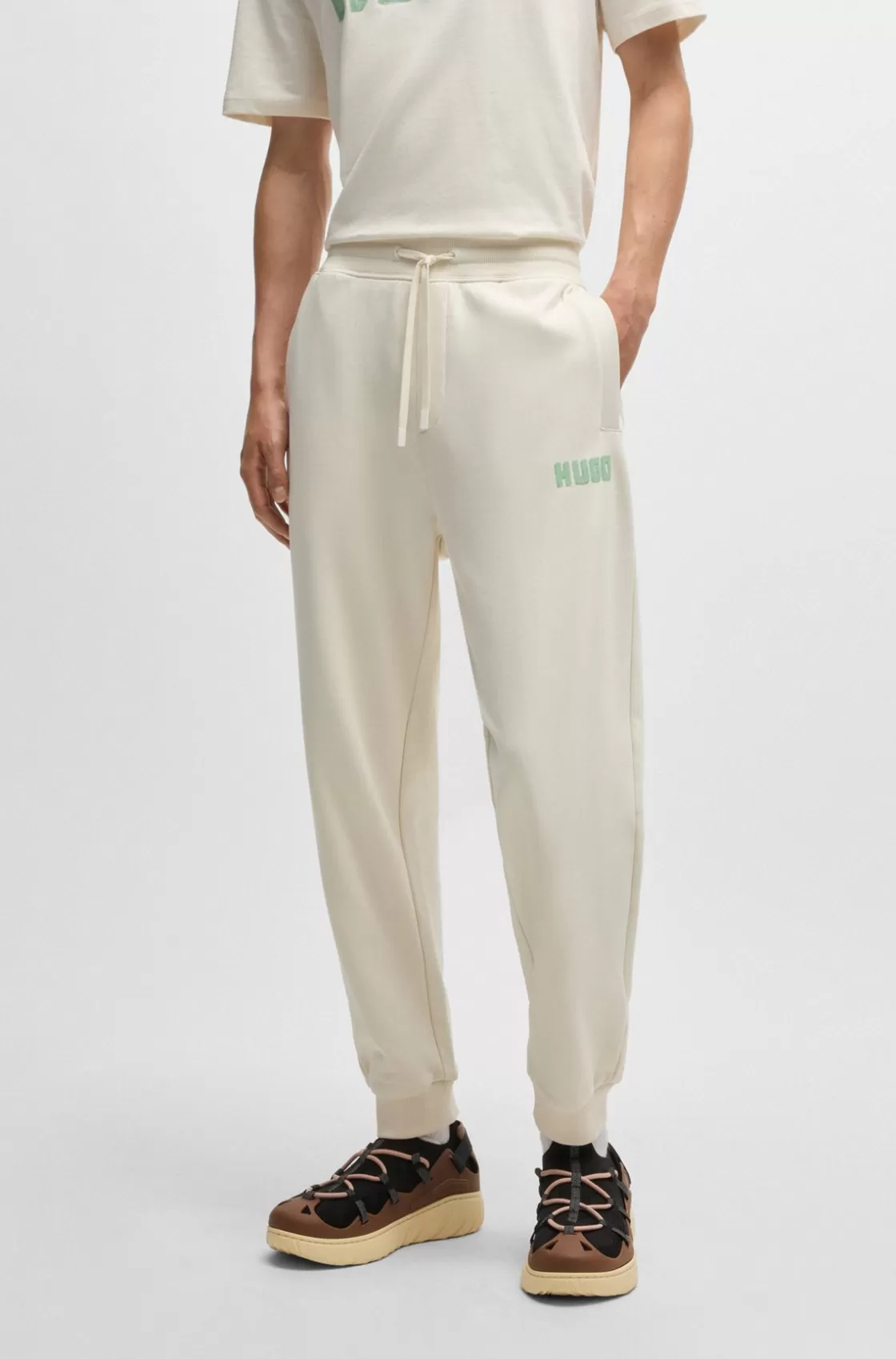 HUGO BOSS Cotton-terry Tracksuit Bottoms With Logo Print White Discount