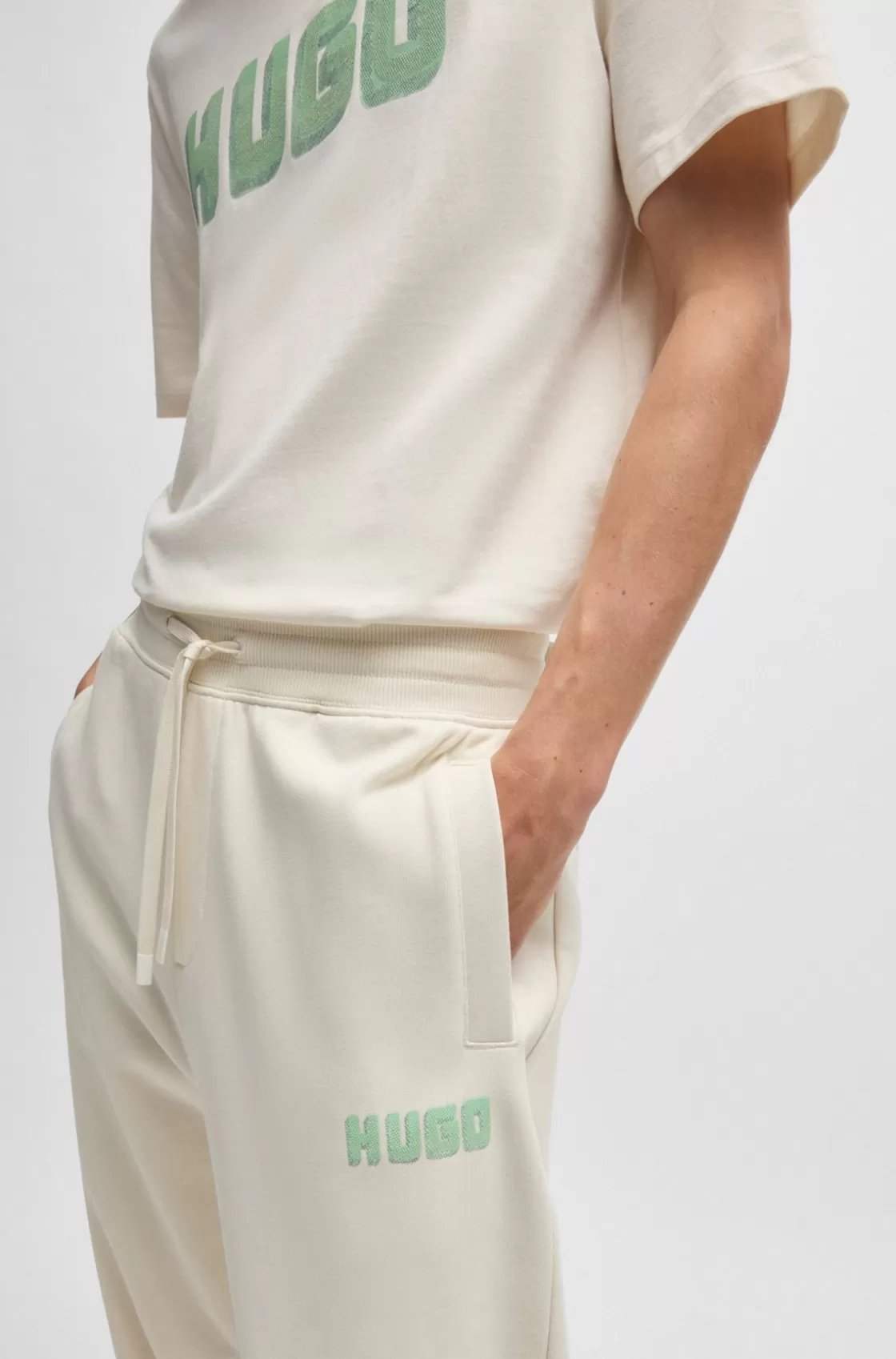 HUGO BOSS Cotton-terry Tracksuit Bottoms With Logo Print White Discount