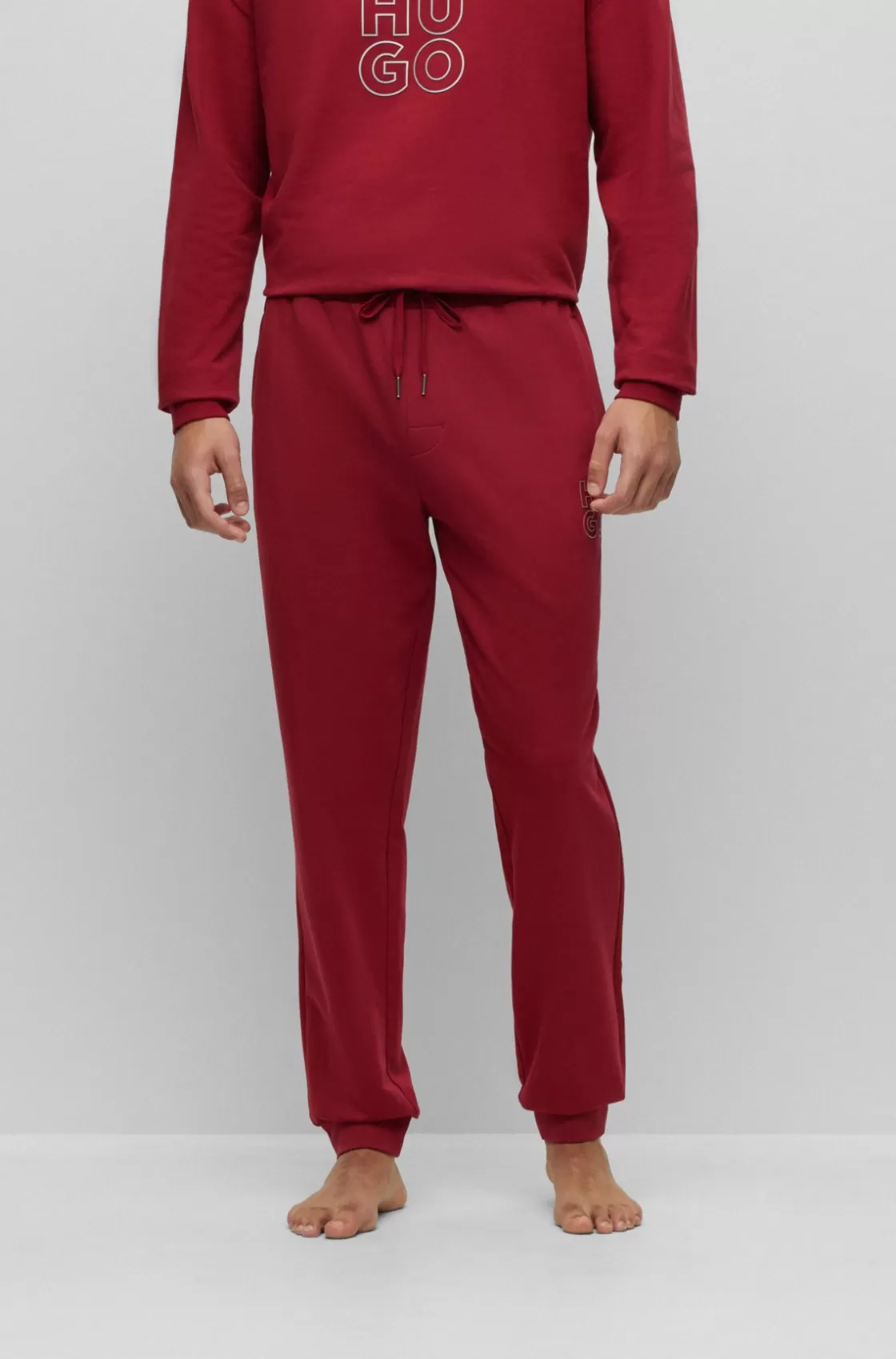 HUGO BOSS Cotton-terry Tracksuit Bottoms With Metallic-effect Logo Dark Red Hot