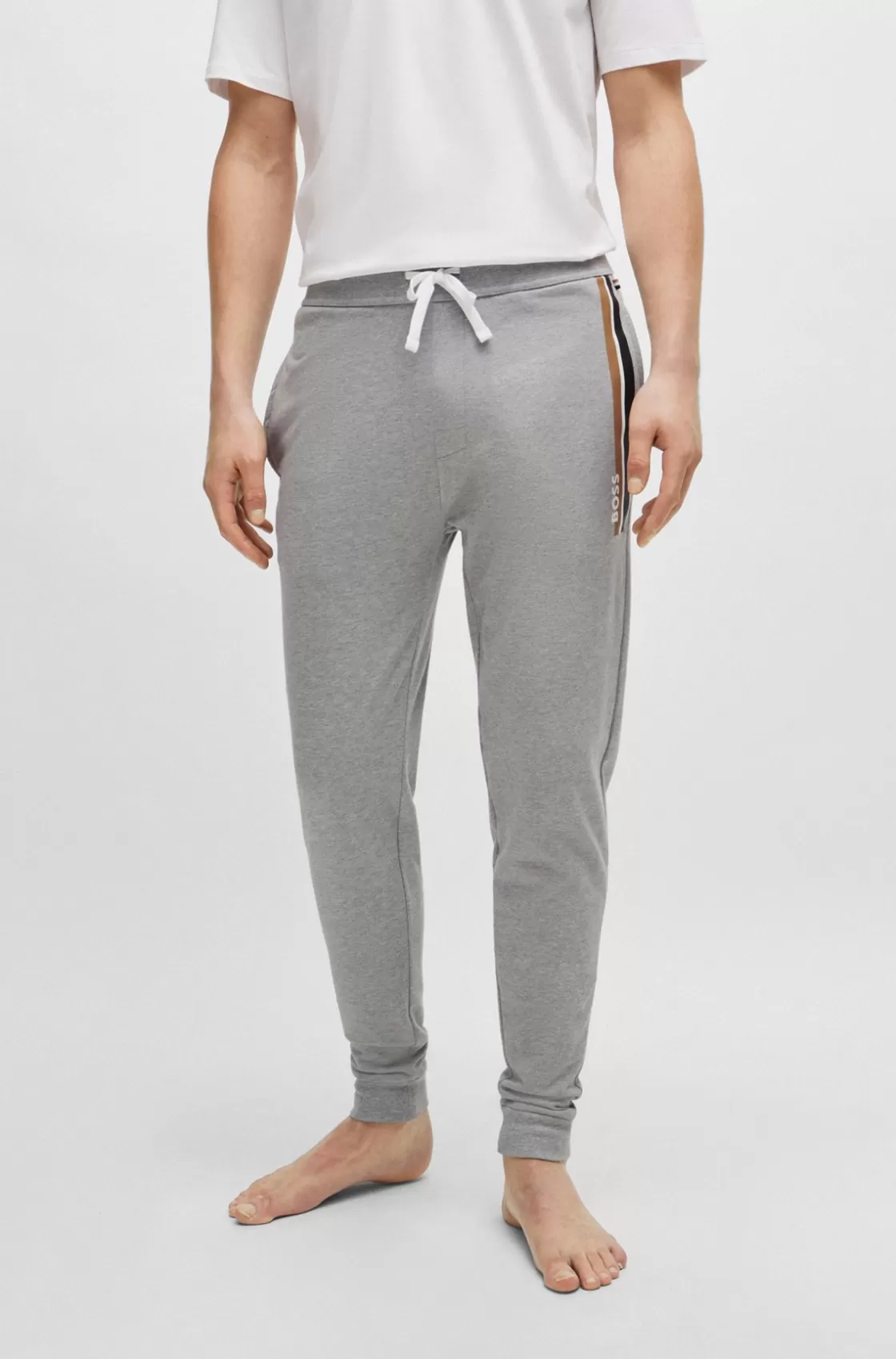 HUGO BOSS Cotton-terry Tracksuit Bottoms With Stripes And Logo Grey Best Sale