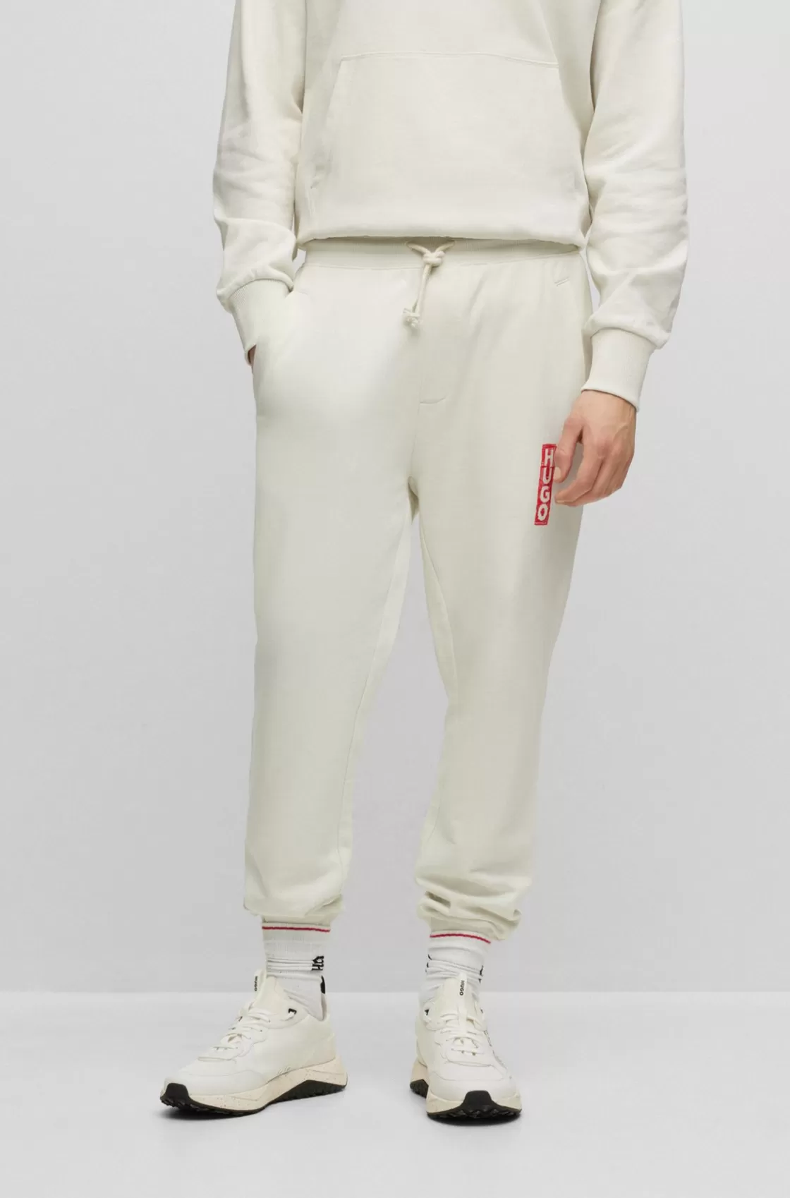 HUGO BOSS Cotton-terry Tracksuit Bottoms With Vertical Logo Light Green Outlet