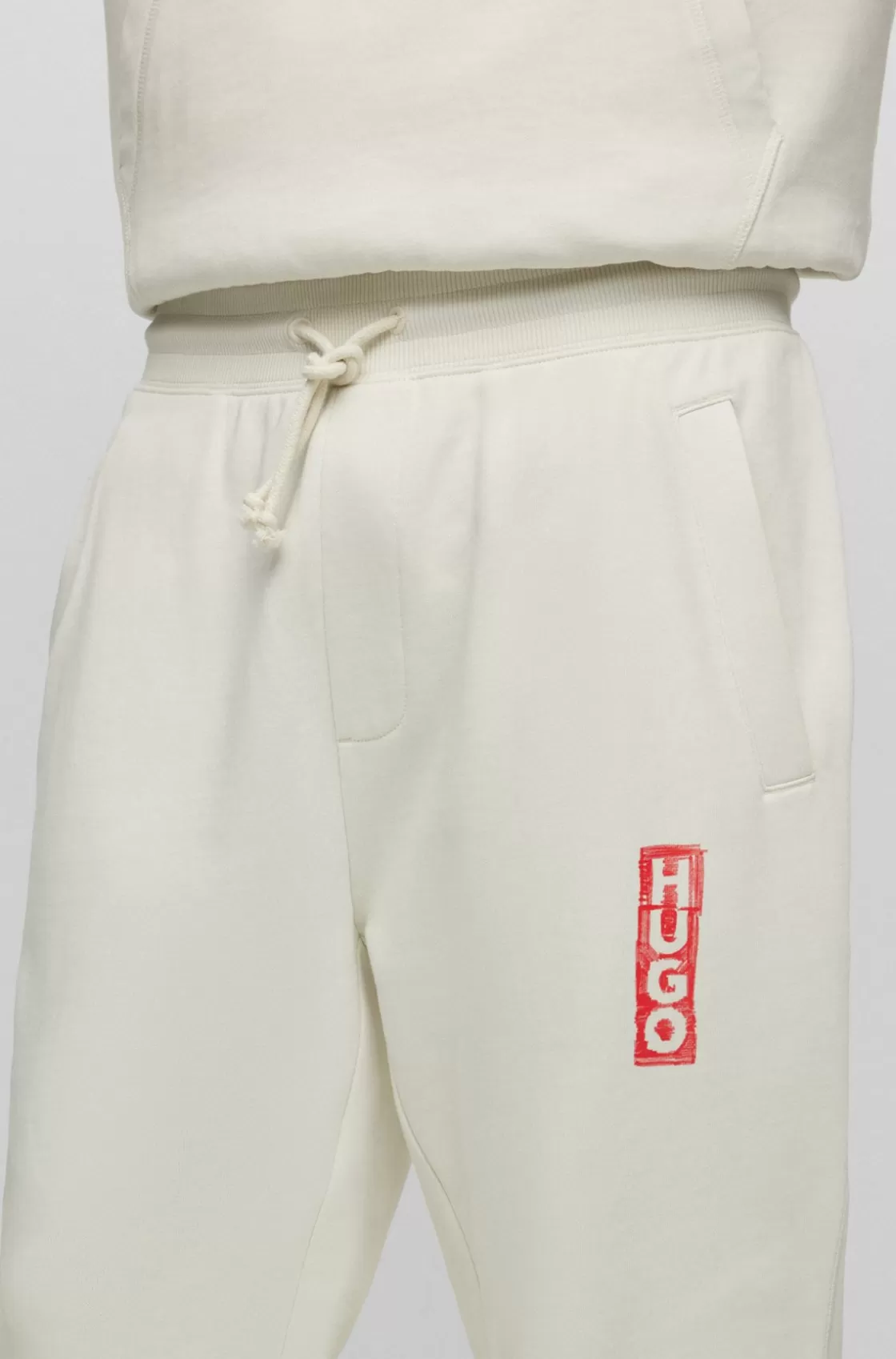 HUGO BOSS Cotton-terry Tracksuit Bottoms With Vertical Logo Light Green Outlet