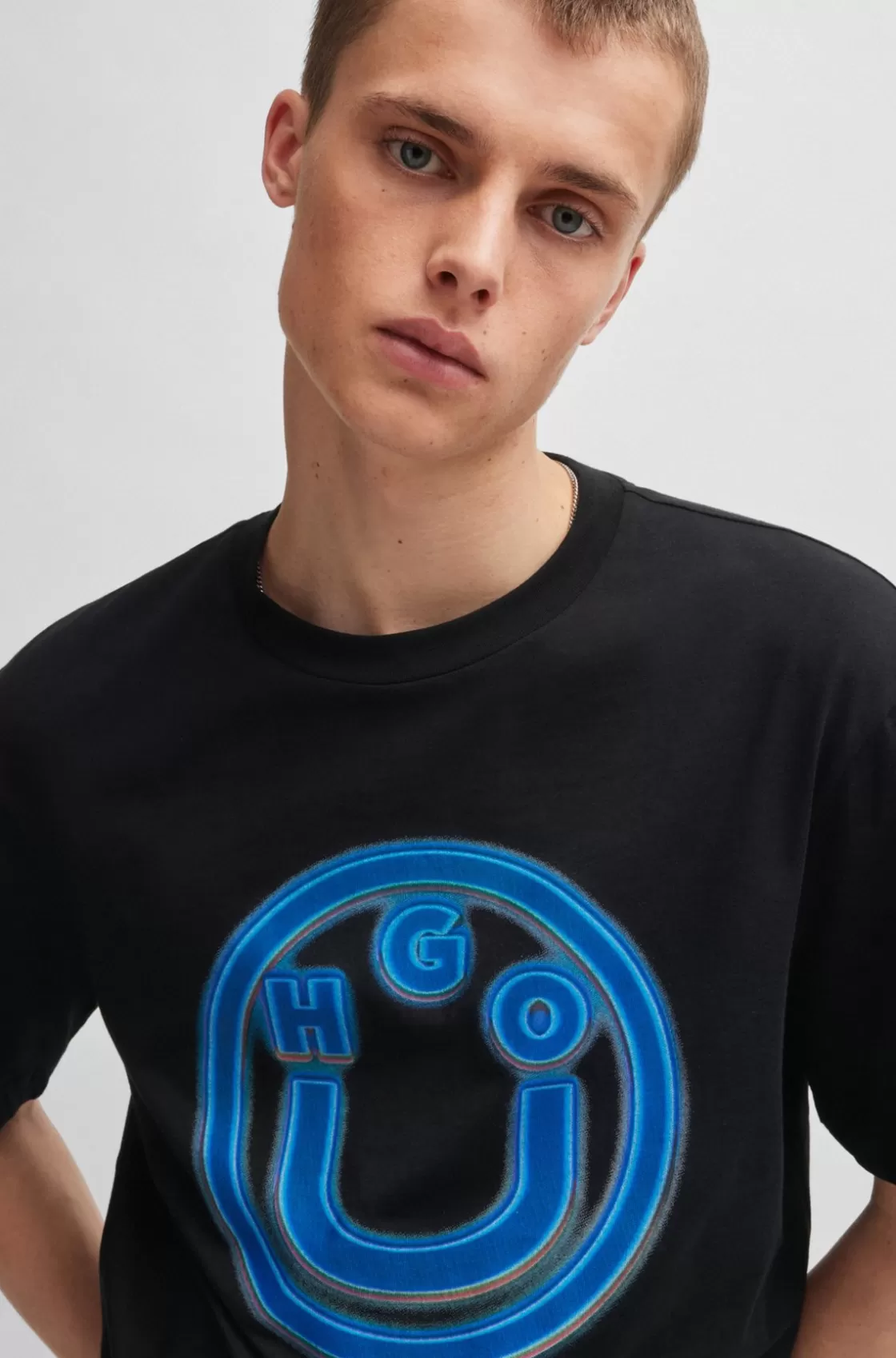 HUGO BOSS Cotton-terry T-shirt With Smiley-face Logo Black Cheap