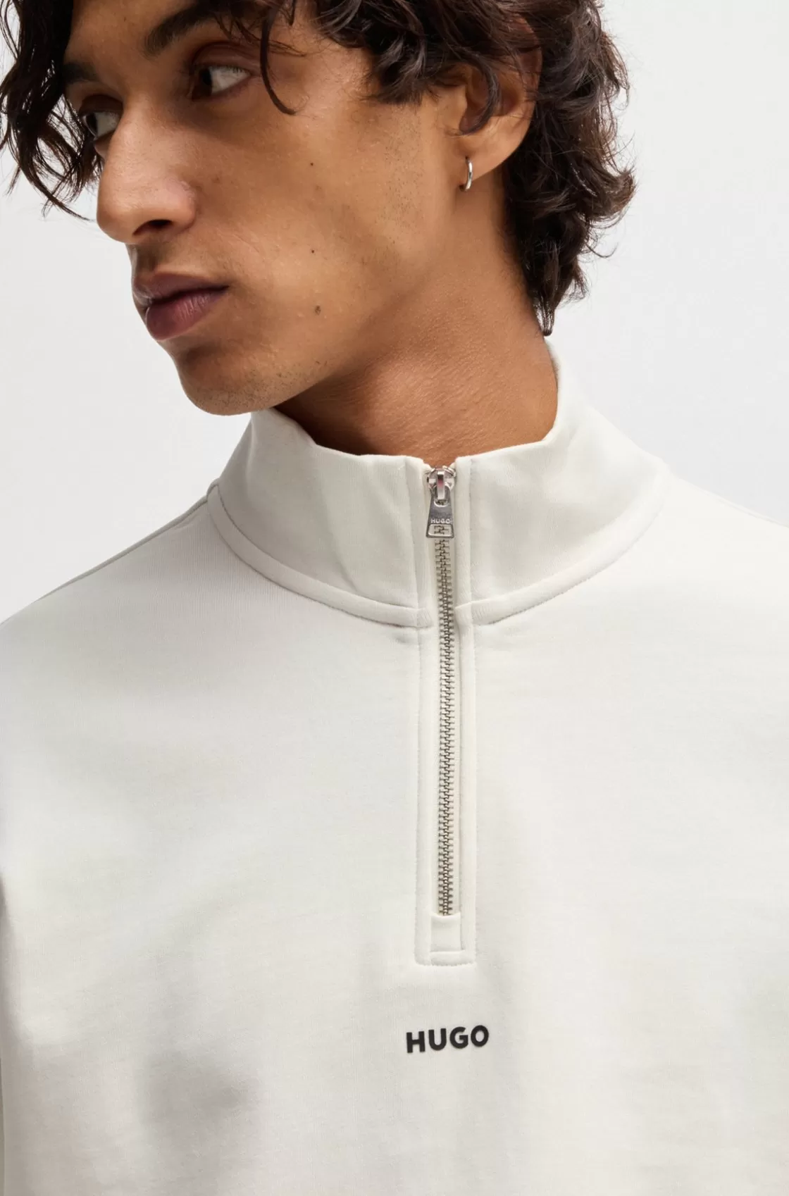 HUGO BOSS Cotton-terry Zip-neck Sweatshirt With Logo Print White Sale