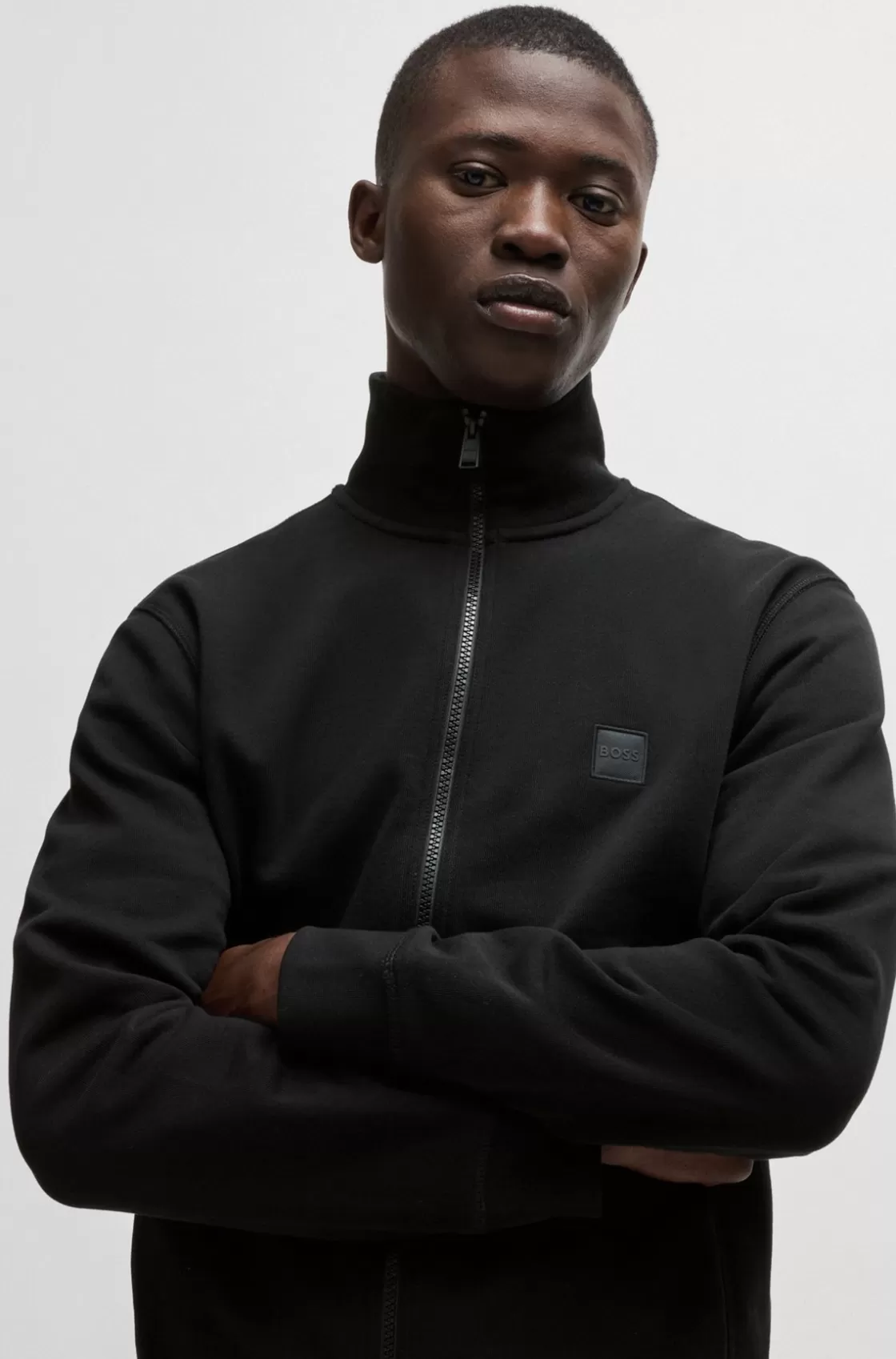 HUGO BOSS Cotton-terry Zip-up Jacket With Logo Badge Black Shop