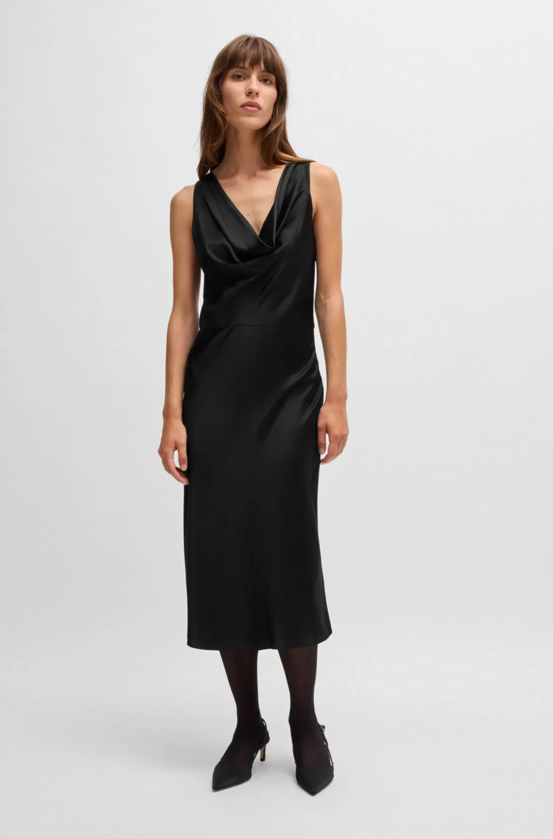 HUGO BOSS Cowl-neck Dress In Fluent Satin With Cowl Neckline Black Discount