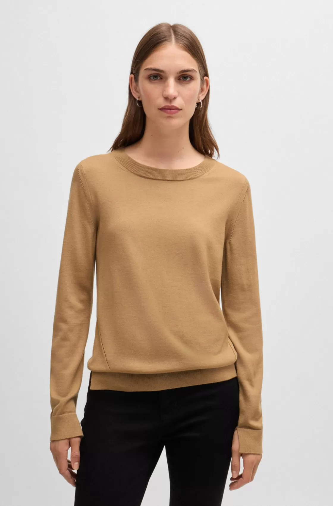 HUGO BOSS Crew-neck Sweater In Merino Wool Beige Best Sale