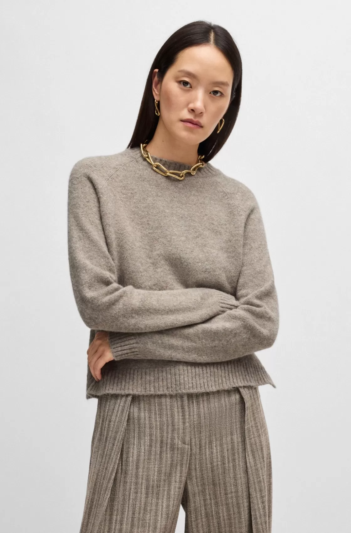 HUGO BOSS Crew-neck Sweater In Stretch Fabric Light Grey Sale