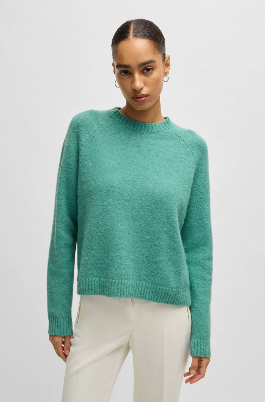 HUGO BOSS Crew-neck Sweater In Stretch Fabric Light Green Store