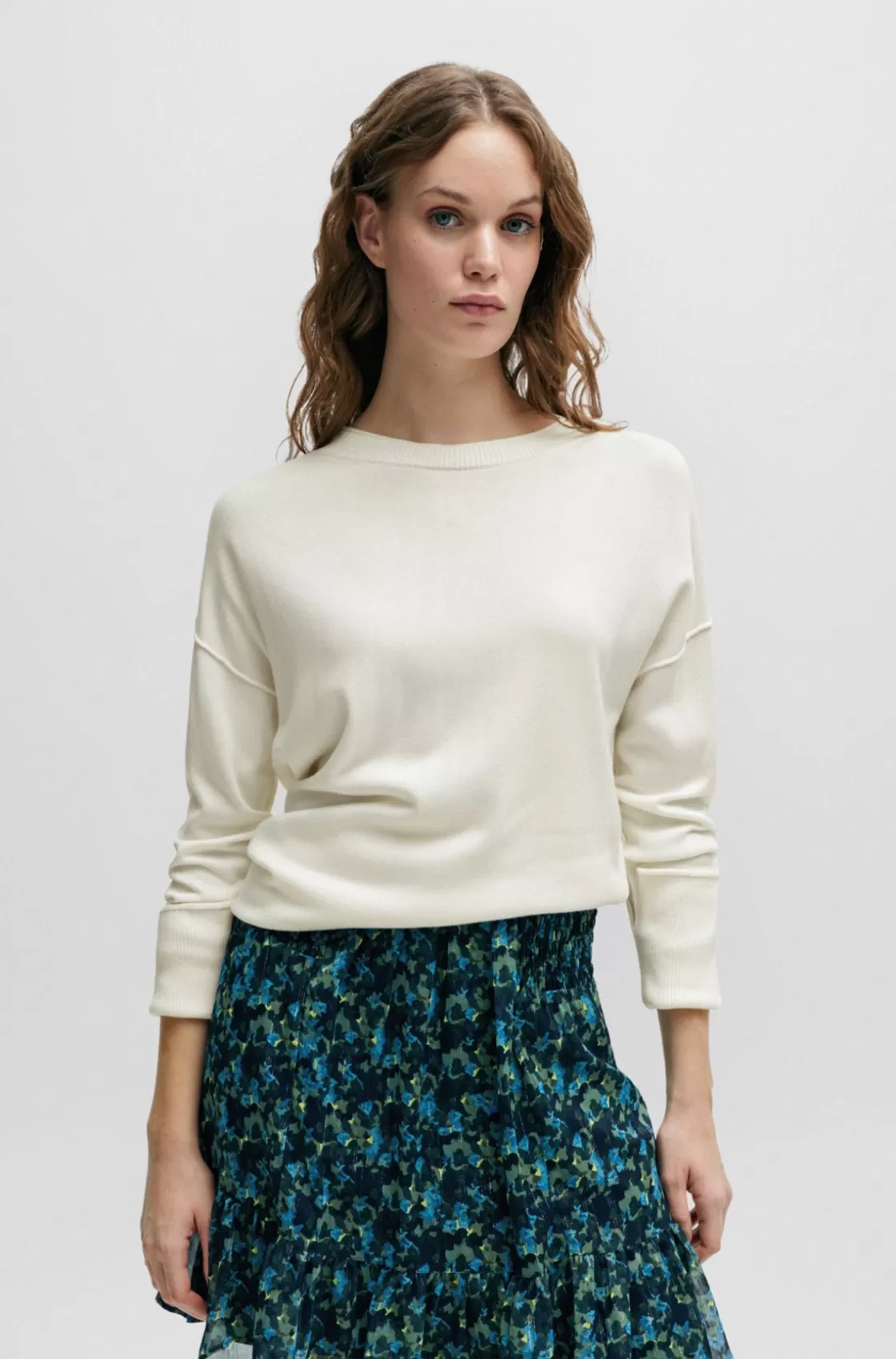 HUGO BOSS Crew-neck Sweater With Slit Cuffs White Store