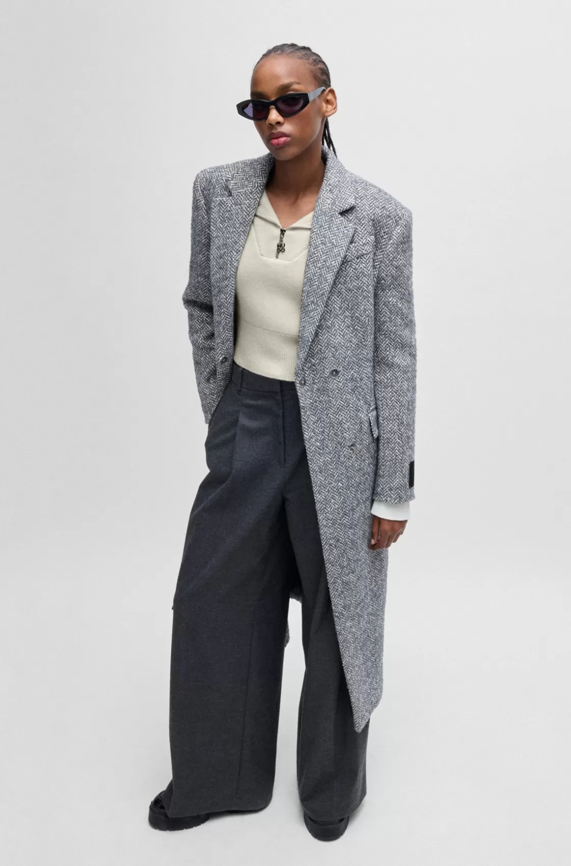 HUGO BOSS Cropped Sweater With Stacked-logo Zip Puller White Clearance
