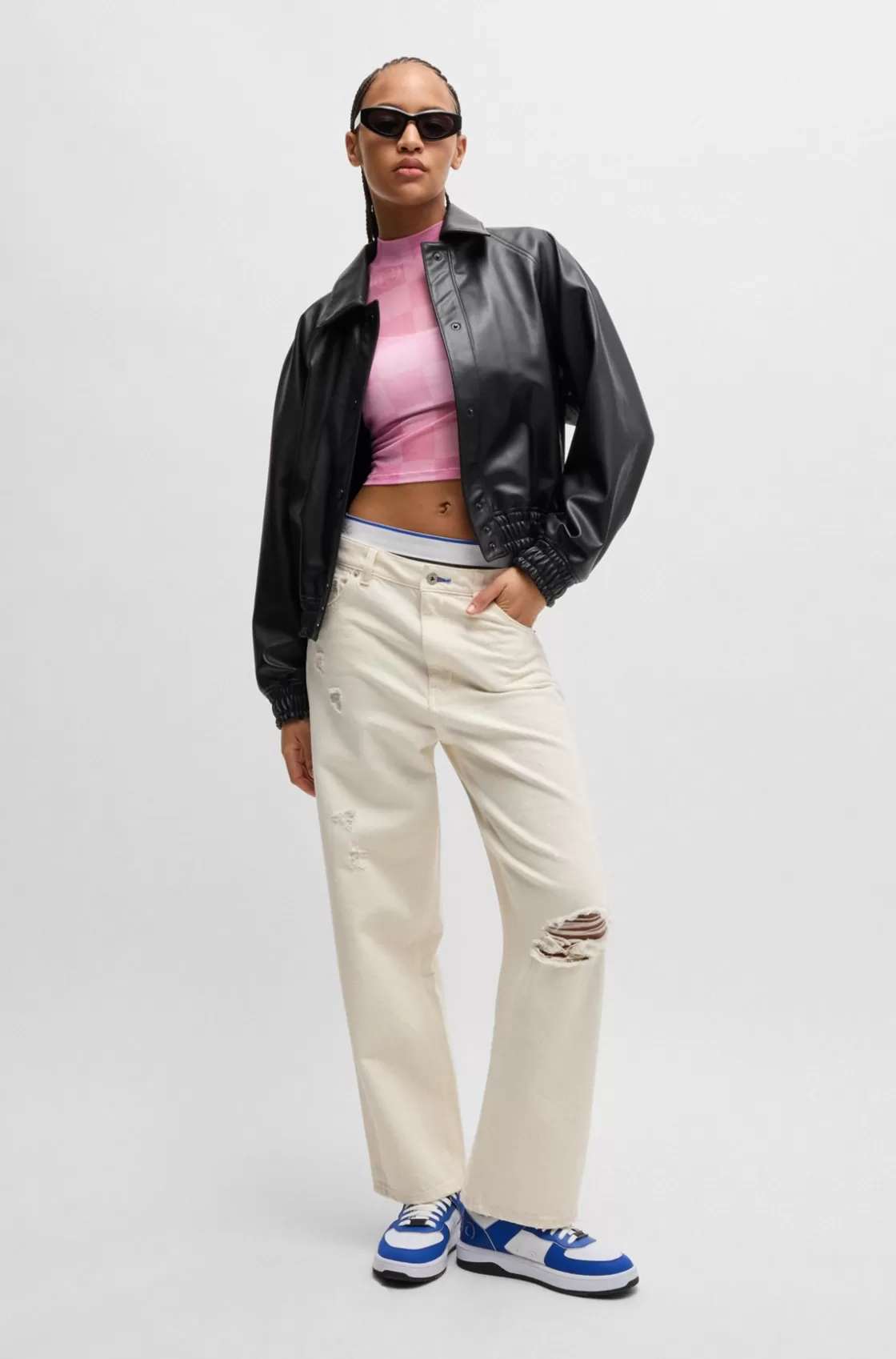 HUGO BOSS Cropped Top In Logo-print Stretch Mesh Patterned Flash Sale