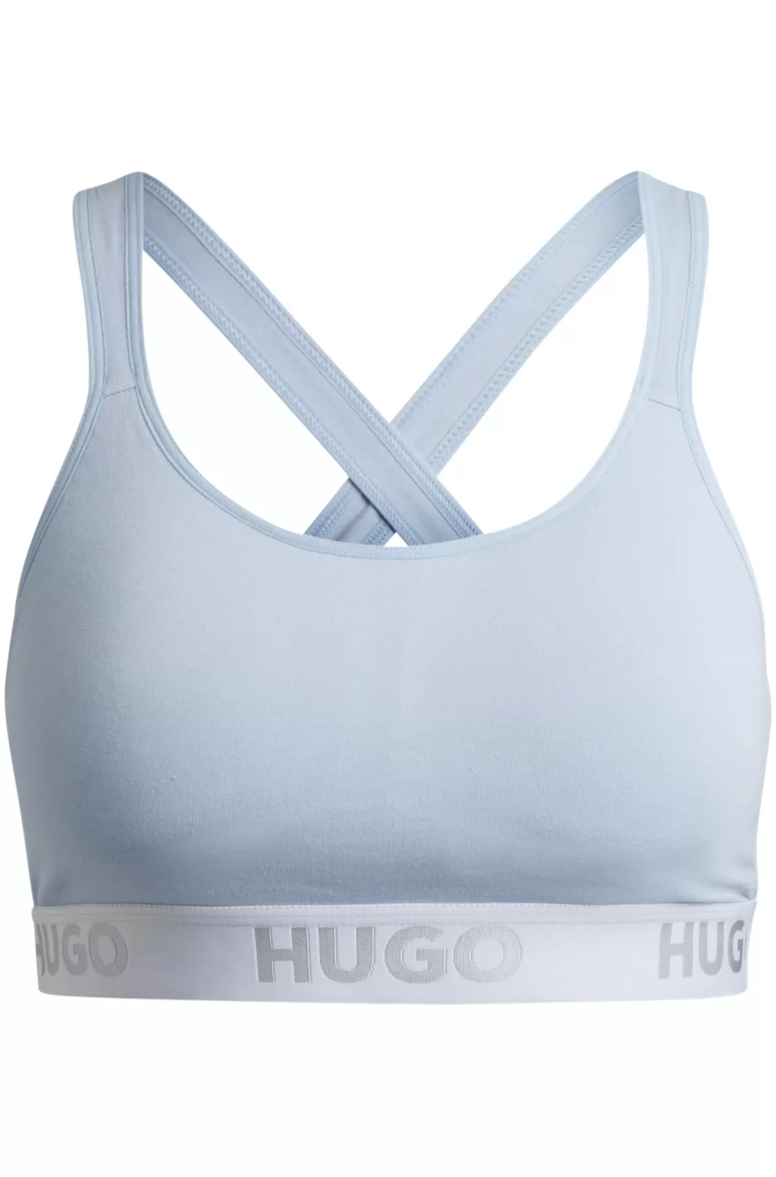 HUGO BOSS Crossed-back Bralette In Stretch Cotton With Logo Band Purple Clearance