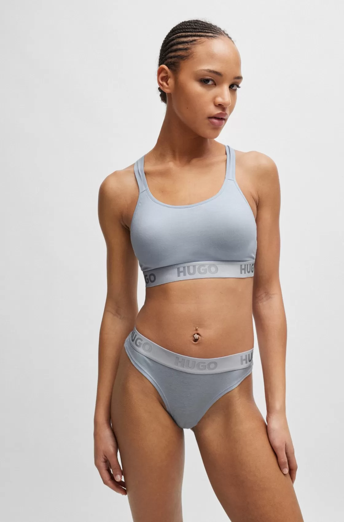 HUGO BOSS Crossed-back Bralette In Stretch Cotton With Logo Band Purple Clearance