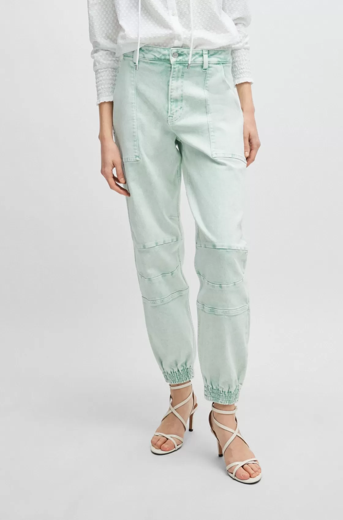 HUGO BOSS Cuffed Relaxed-fit Cargo Jeans In Rigid Denim Light Green Shop